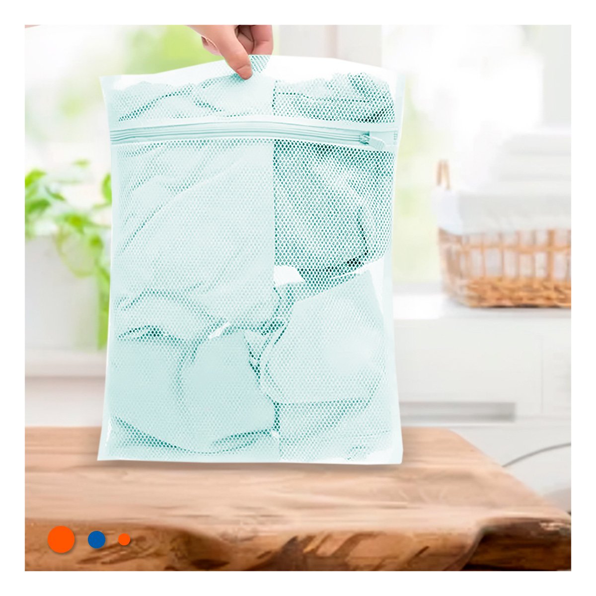 BOLSA MALLA LAVADORA ROPA DISENO RECTANGULAR 40X30CM CELESTE RESISTENTE Y+LIGAS REGALO - 3