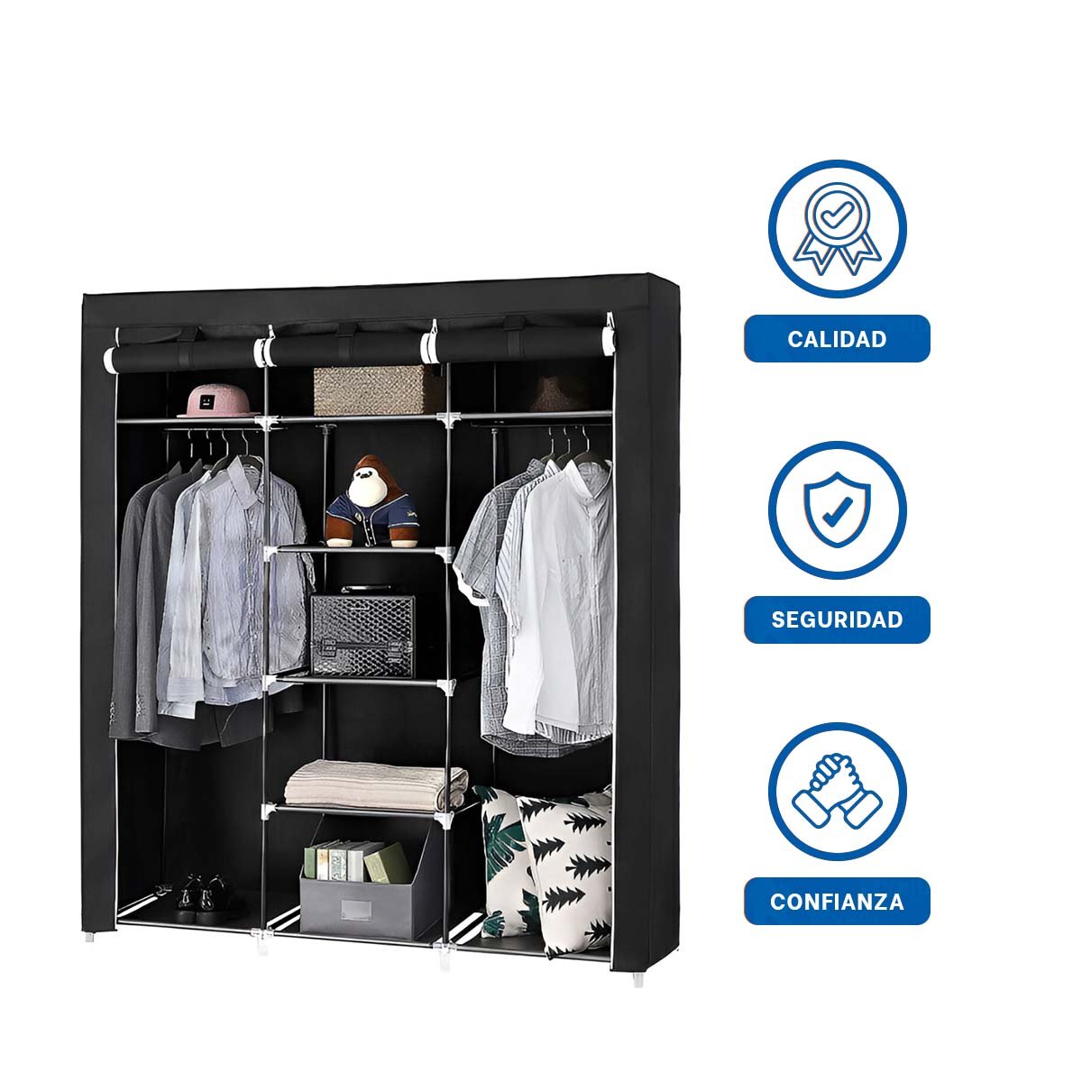 CLOSET LIGERO TEXTIL CON BASE METALICA FIRME NEGRO PARA CASA 175X45X130CM Y+LIGAS REGALO - 5