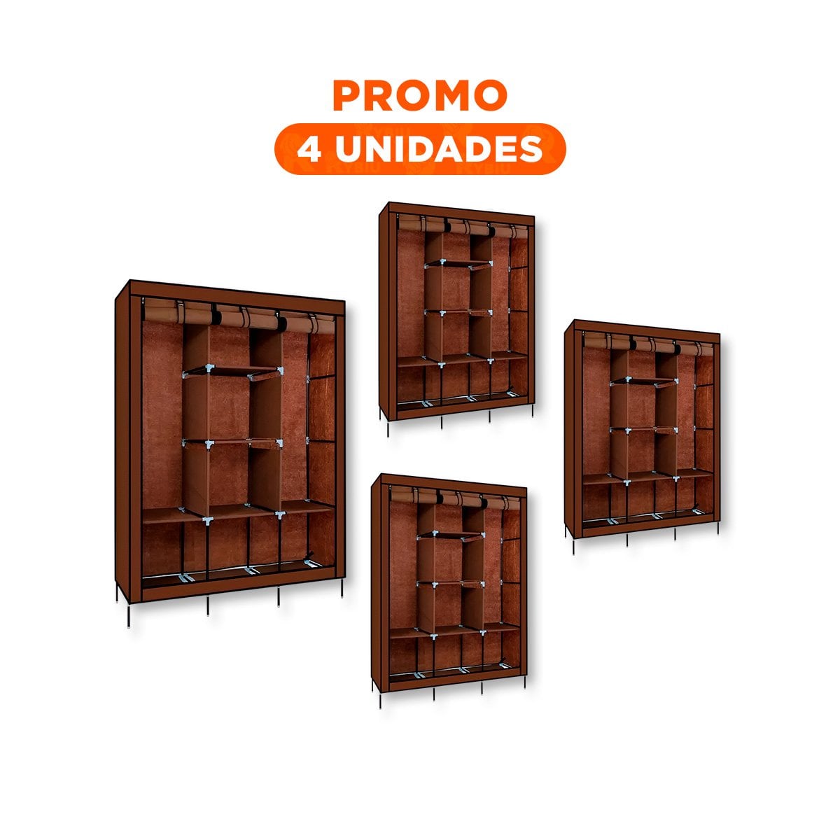 PACK4 ORGANIZADOR FUNCIONAL DE ROPA EN TELA CON BASE METALICA MARRON 175X45X130CM - 1
