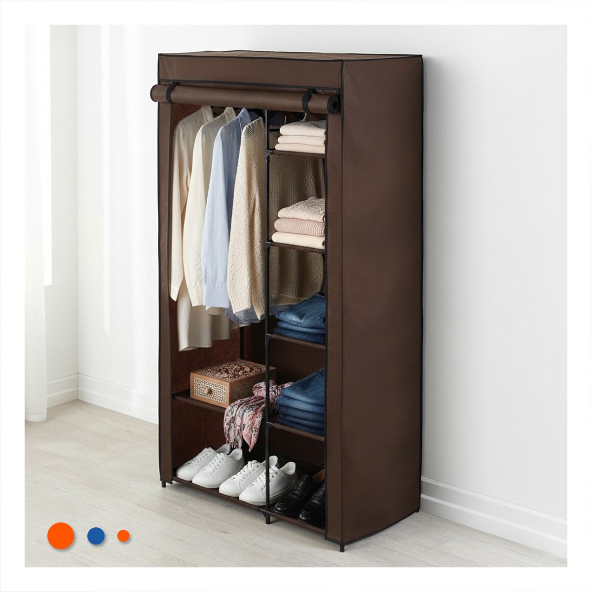 PACK6 ROPERO ELEGANTE DE TELA CON ESTRUCTURA METALICA COLOR MARRON 105X45X168CM Y+PAPEL REGALO - 5