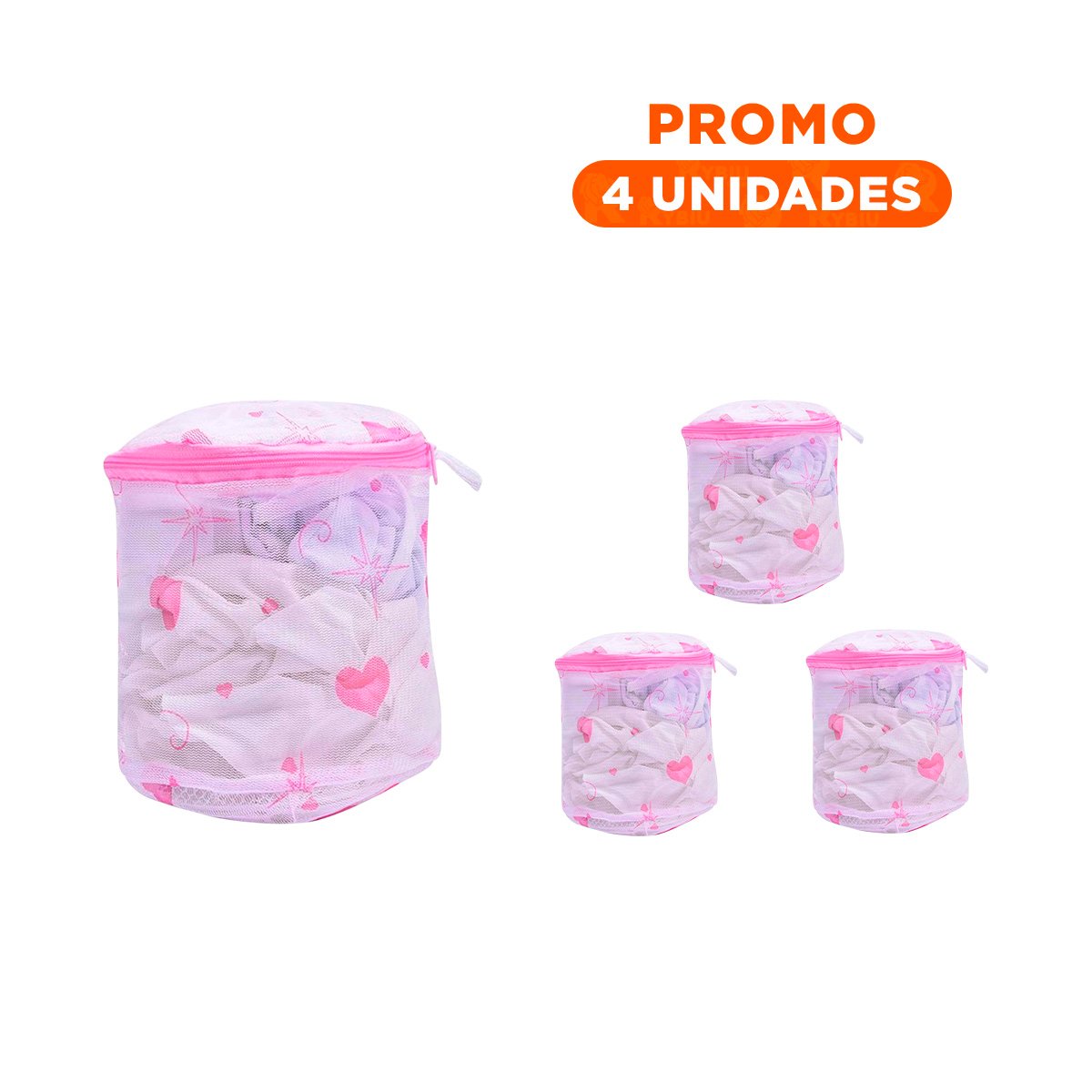PACK4 ESTUCHE MALLA LAVADORA ROPA DISENO CILINDRO BLANCO CON CORAZONES FIRME - 1