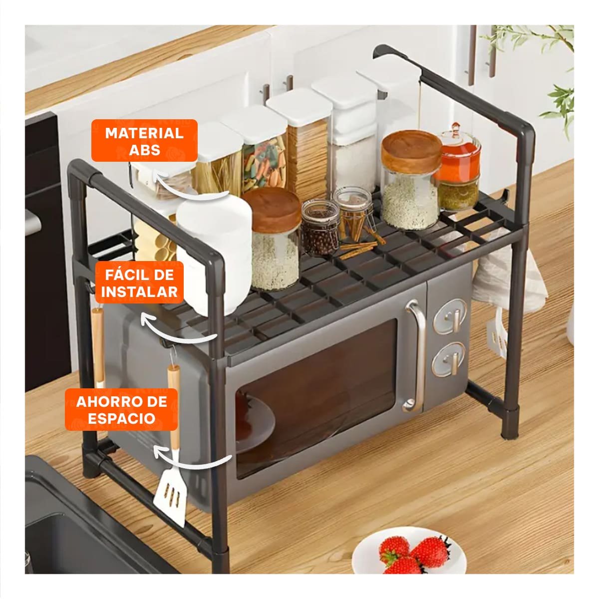 PACK6 ESTANTERIA ORGANIZADOR DE MICROONDAS CON ASAS 48X26X49CM NEGRO COCINA PRO - 2