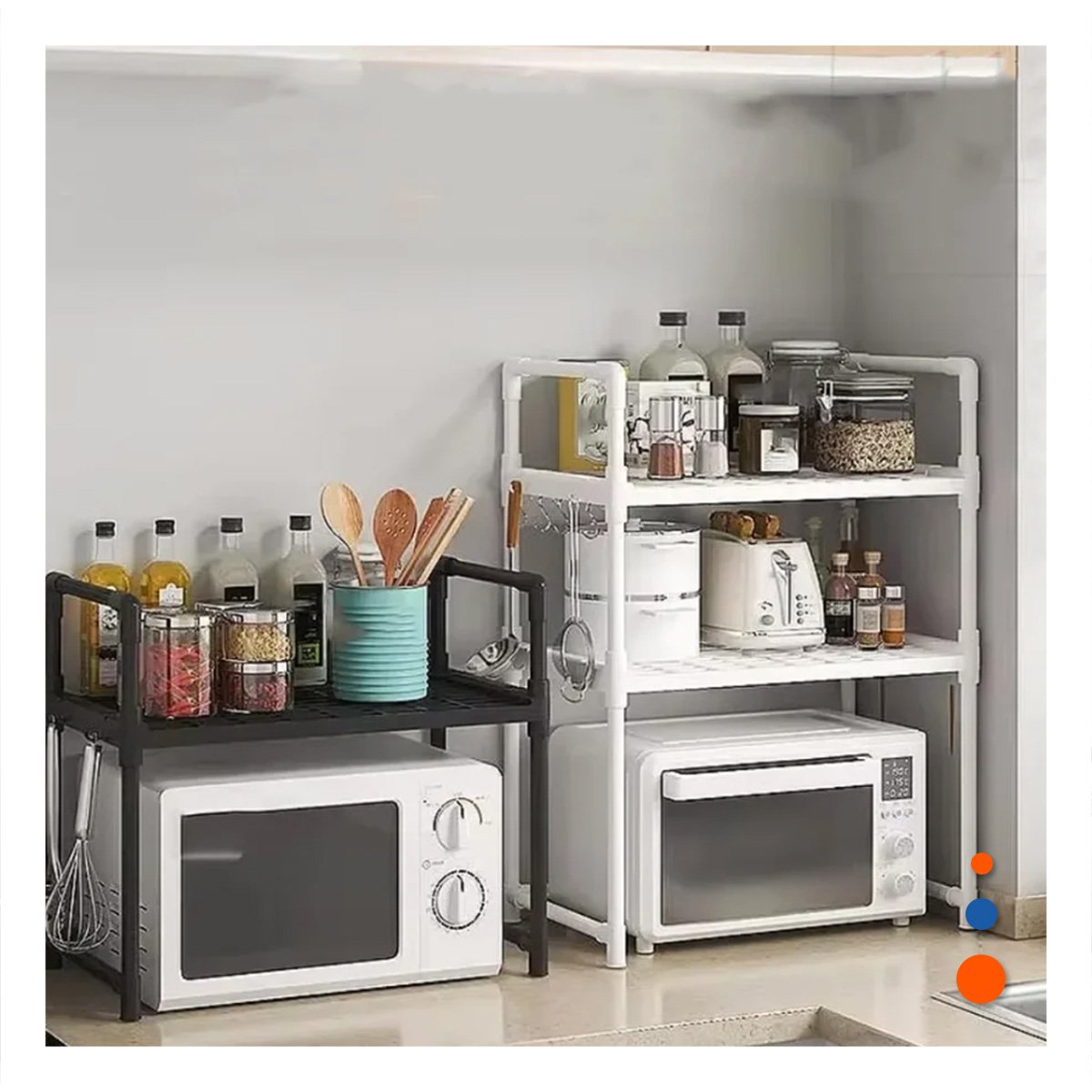 PACK6 ESTANTERIA ORGANIZADOR DE MICROONDAS CON ASAS 48X26X49CM NEGRO COCINA PRO - 3