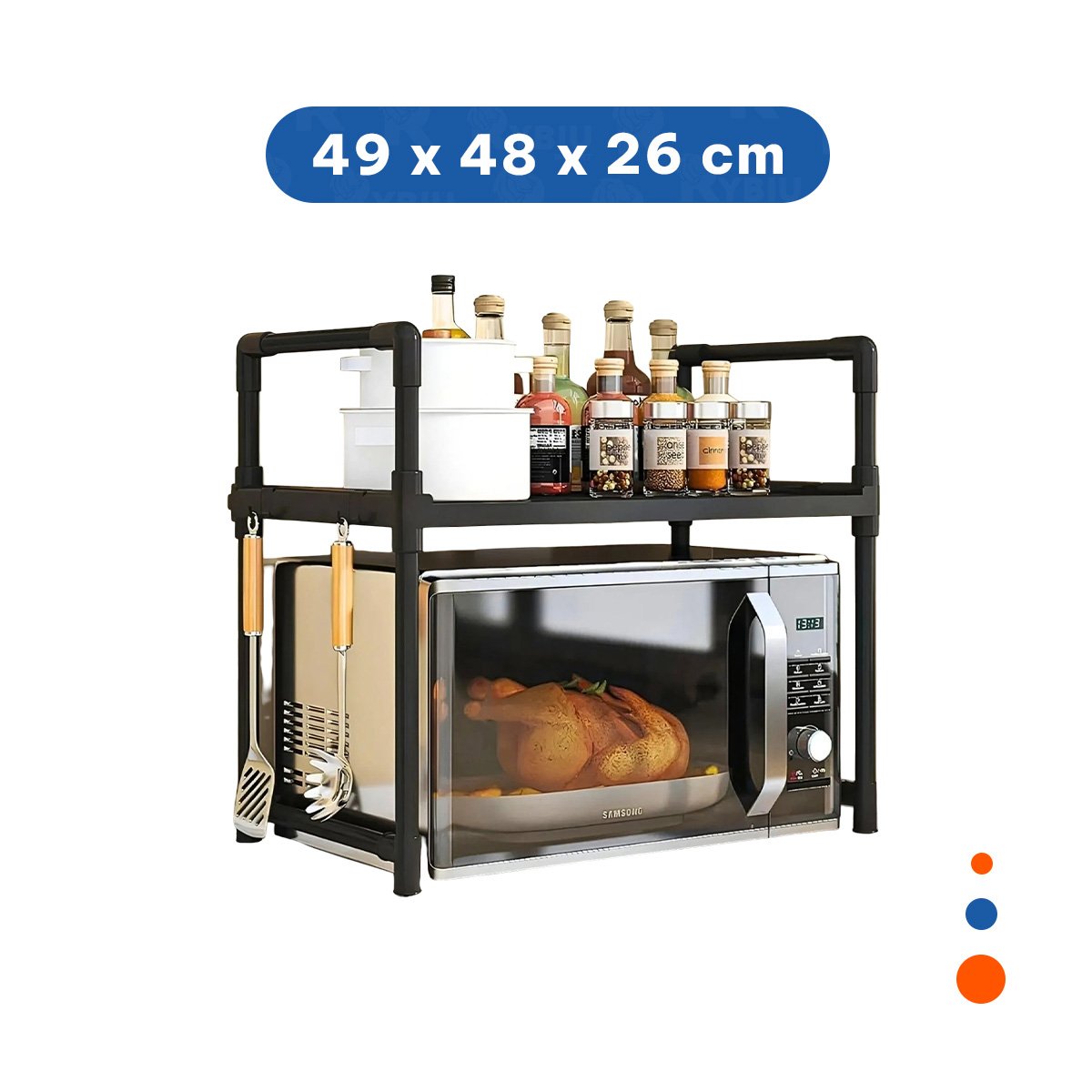 PACK6 ESTANTERIA ORGANIZADOR DE MICROONDAS CON ASAS 48X26X49CM NEGRO COCINA PRO - 4