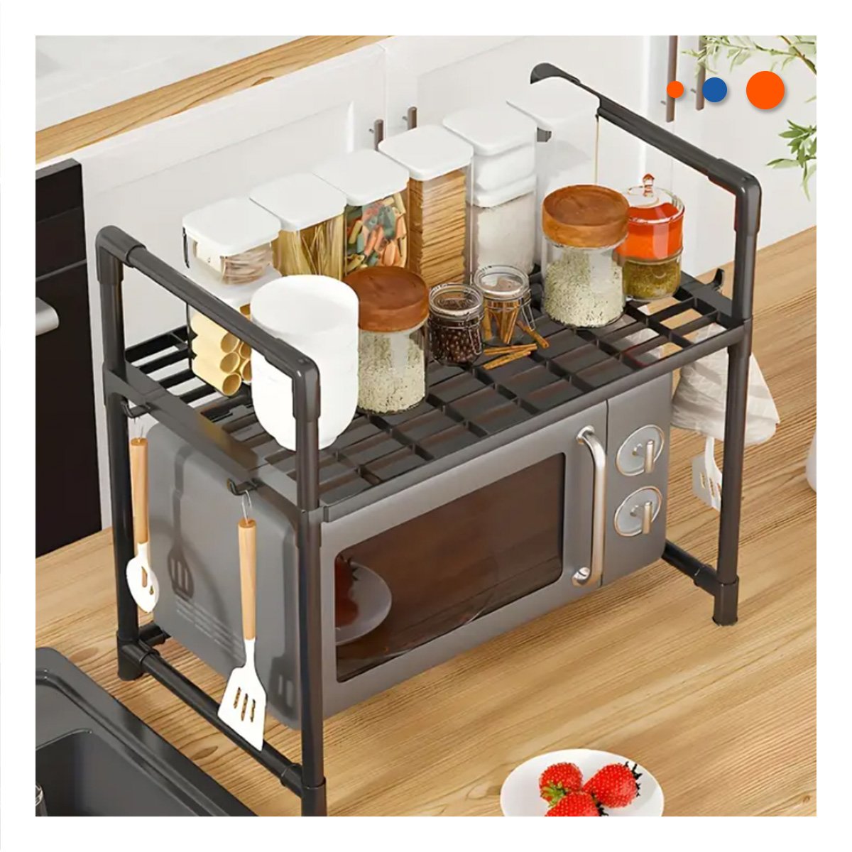 PACK6 ESTANTERIA ORGANIZADOR DE MICROONDAS CON ASAS 48X26X49CM NEGRO COCINA PRO - 5