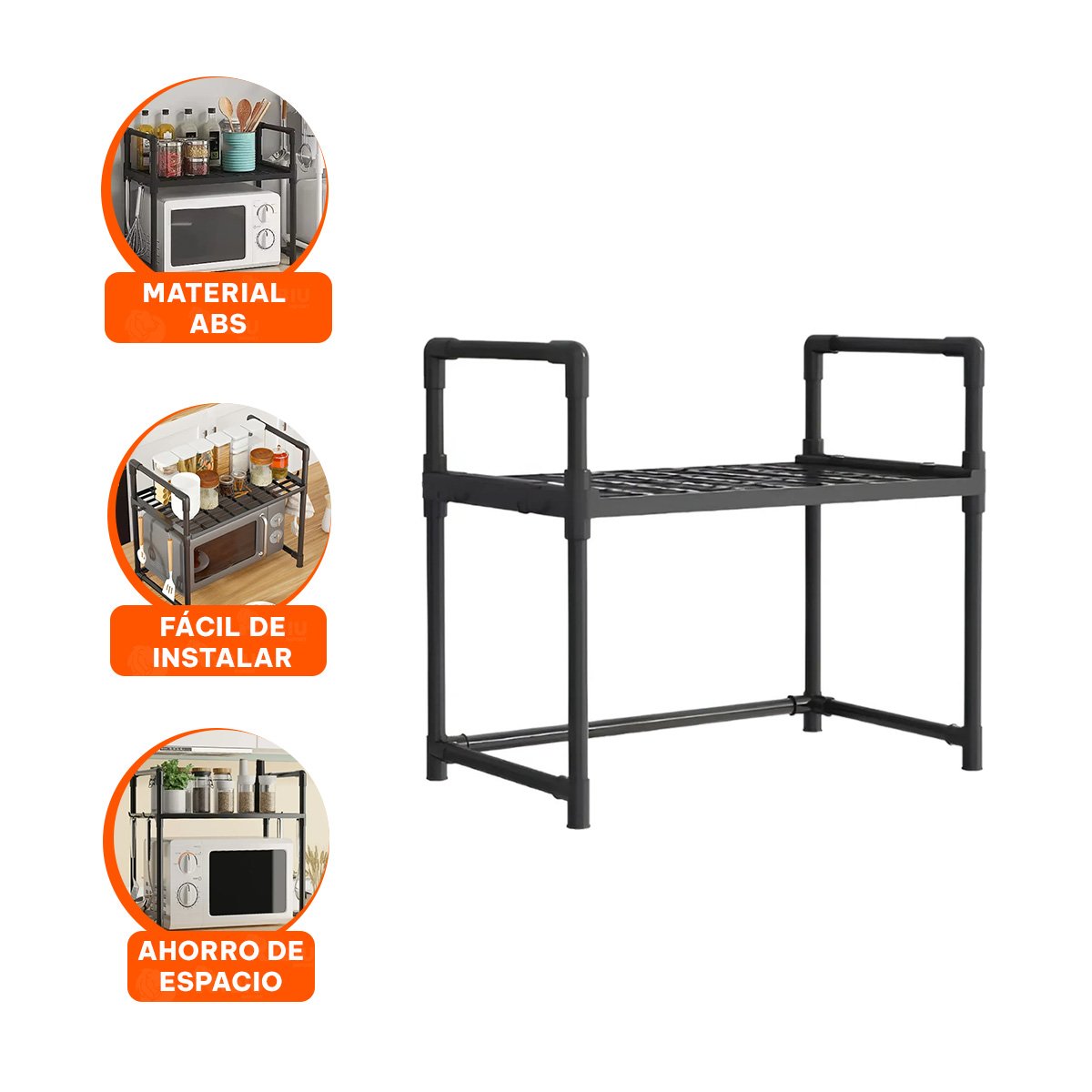 ESTANTE ORGANIZADOR DE MICROONDAS CON ASAS 48X26X49CM NEGRO COCINA PRO Y+PAPEL REGALO - 5
