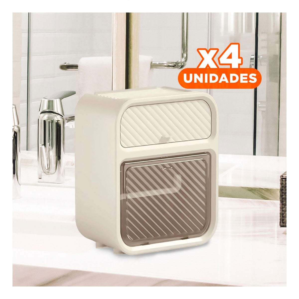 PACK4 SOPORTE DISPENSADOR PAPEL HIGIENICO CON CAJON FORMATO BEIGE FUNCIONAL PRO Y+PAPEL REGALO - 1