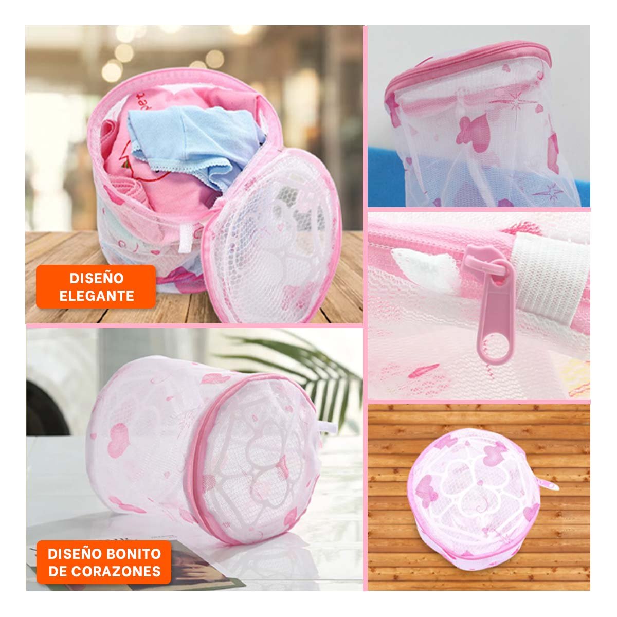 PACK6 BOLSO MALLA PROTECTORA ROPA ESTILO CILINDRO BLANCO CON CORAZONES SEGURO Y+PAPEL REGALO - 3