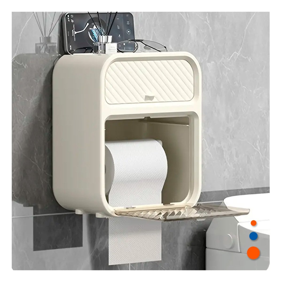 CAJA DISPENSADOR PAPEL HIGIENICO CON CAJON TONO BEIGE LINEA MODERNA PRO Y+REGALO STICKER - 3