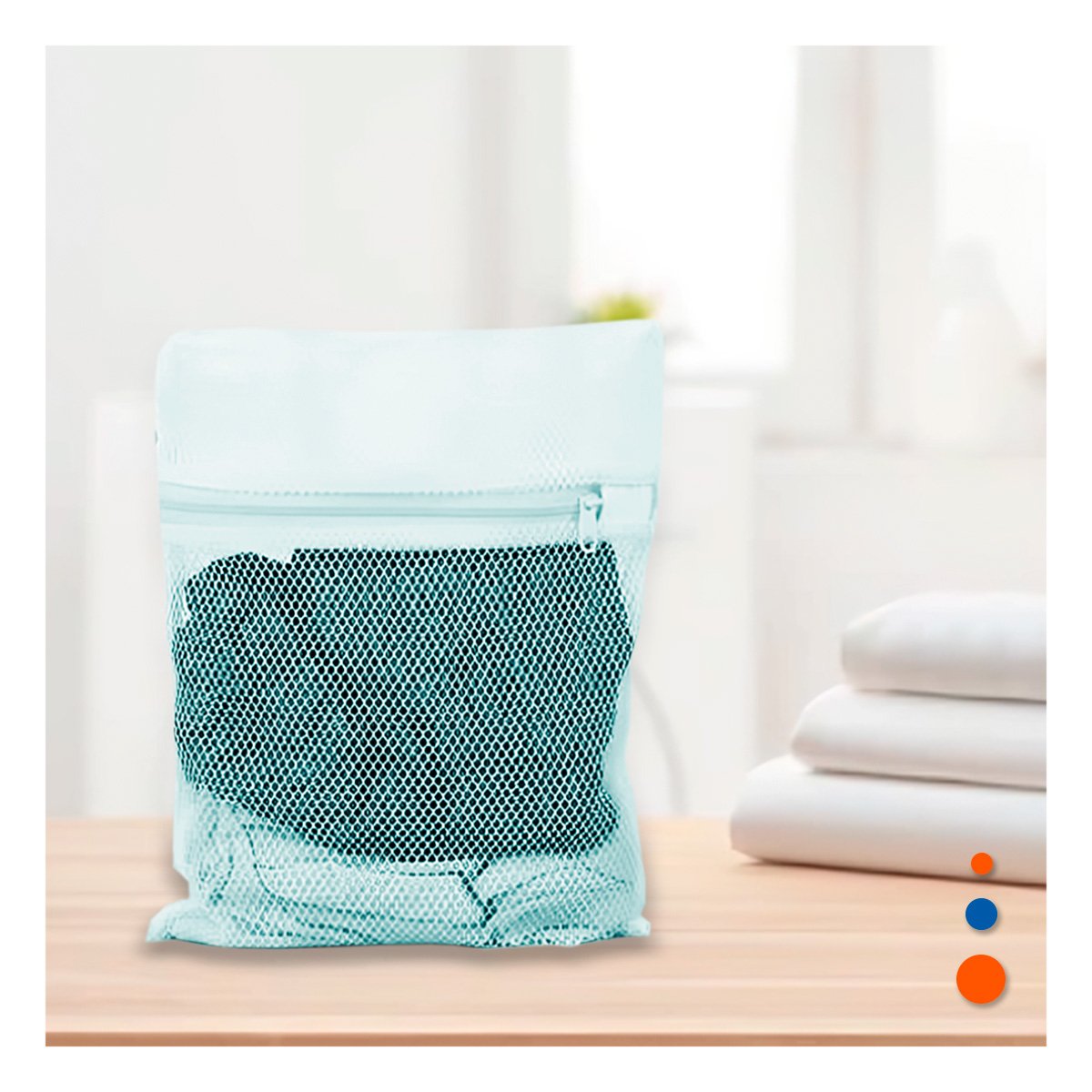 PACK6 BOLSO MALLA LAVADO ROPA FORMA RECTANGULAR 40X30CM CELESTE FINO DIARIO - 3