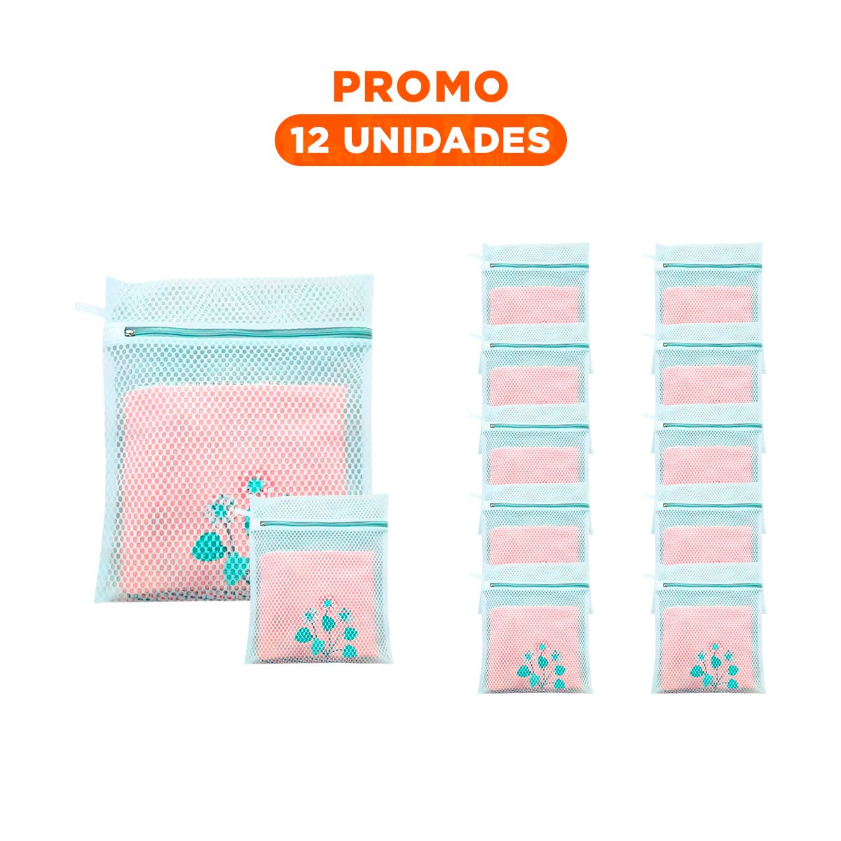 PACK12 BOLSO MALLA PARA LIMPIEZA ROPA FORMATO RECTANGULAR 40X30CM CELESTE - 1