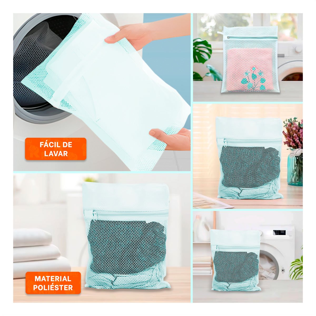 PACK12 BOLSO MALLA PARA LIMPIEZA ROPA FORMATO RECTANGULAR 40X30CM CELESTE - 2