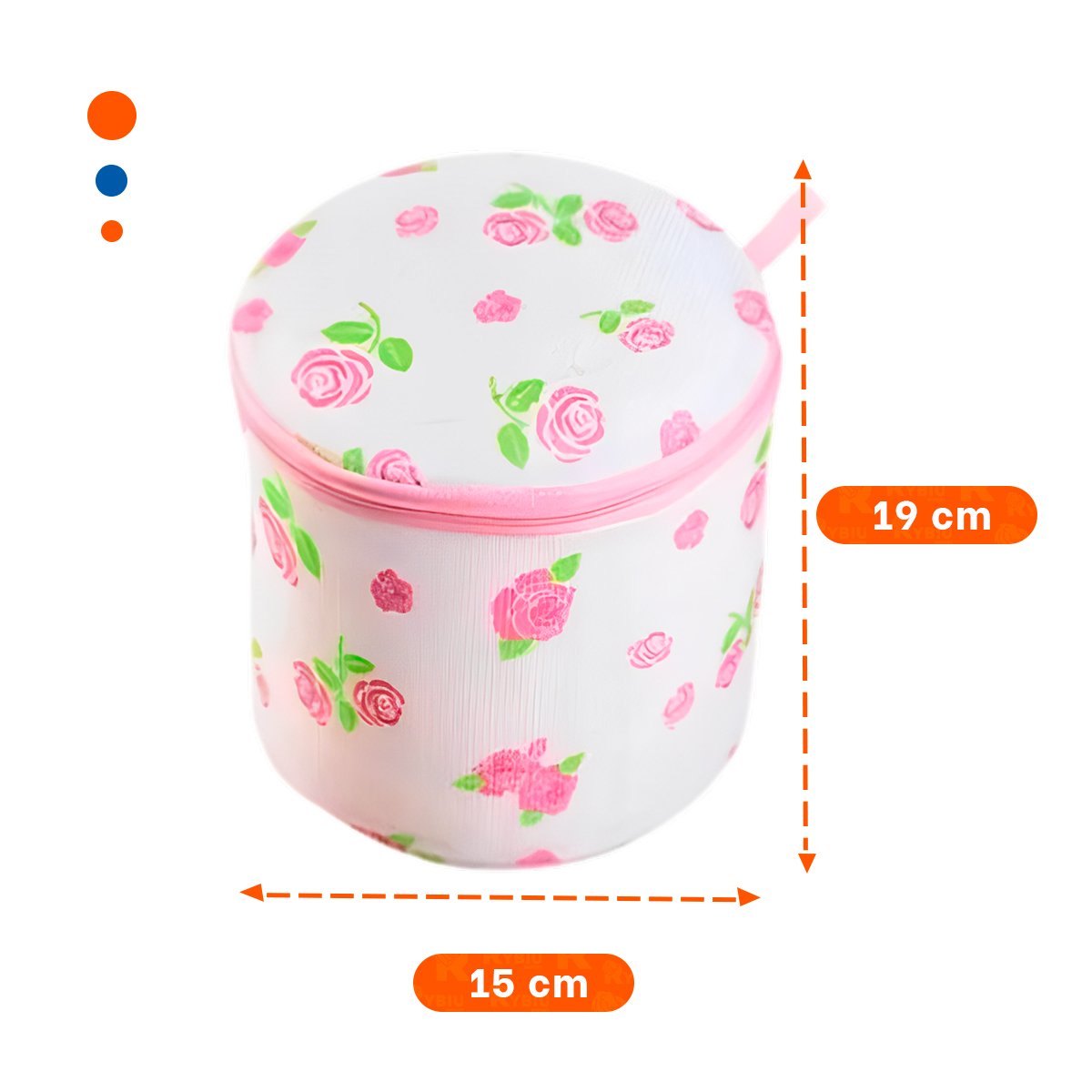 PACK6 BOLSO MALLA LAVADO ROPA FORMA CILINDRO COLOR BLANCO DETALLE ROSAS - 4