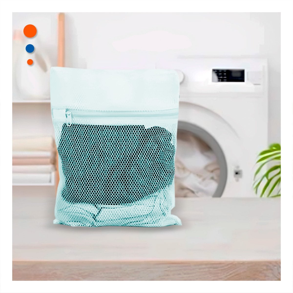 BOLSA MALLA PARA LAVAR ROPA DISENO RECTANGULAR 40X30CM CELESTE SUAVE HOGAR - 1
