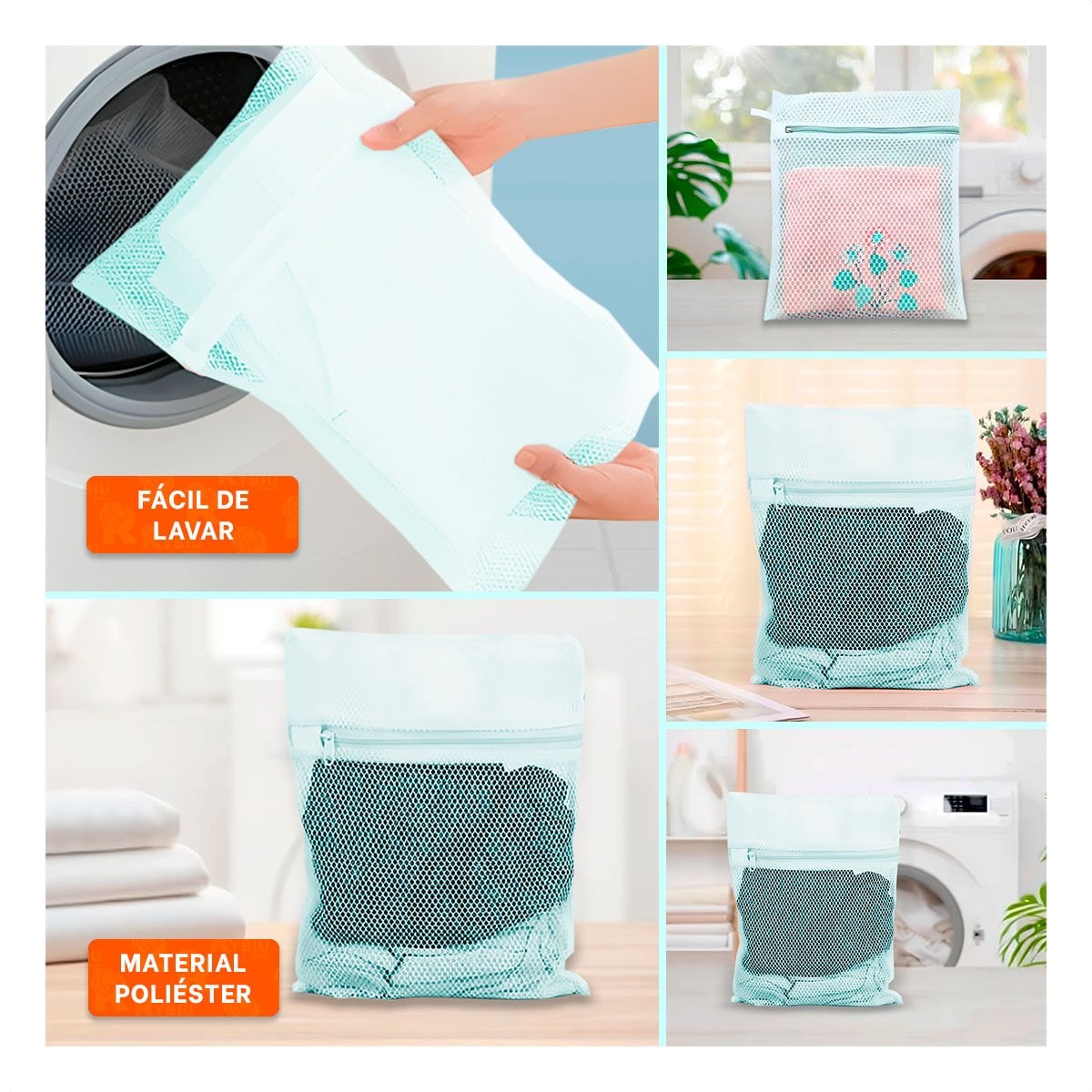 BOLSA MALLA PARA LAVAR ROPA DISENO RECTANGULAR 40X30CM CELESTE SUAVE HOGAR - 2