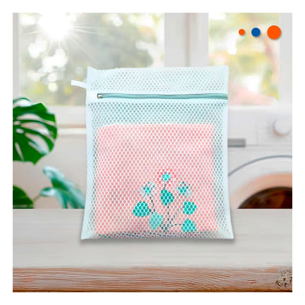 BOLSA MALLA PARA LAVAR ROPA DISENO RECTANGULAR 40X30CM CELESTE SUAVE HOGAR - 3