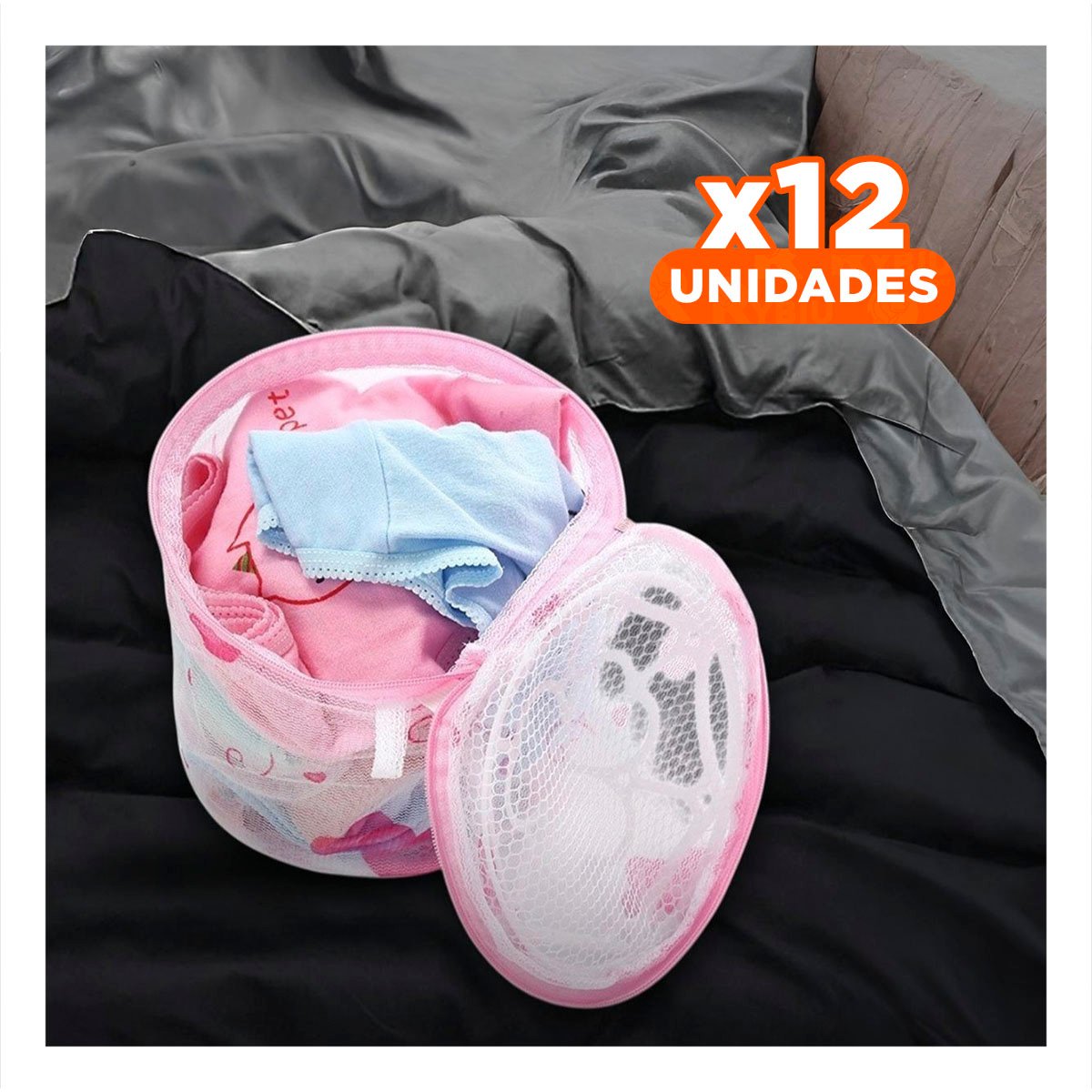 PACK12 SACO MALLA LAVADO ROPA FORMA CILINDRO BLANCO CON OSITOS FINO DIARIO Y+REGALO STICKER - 1