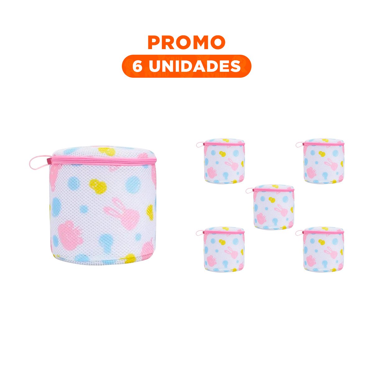 PACK6 BOLSO MALLA LAVADORA ROPA DISENO CILINDRO BLANCO CON OSITOS FIRME Y+REGALO STICKER - 1
