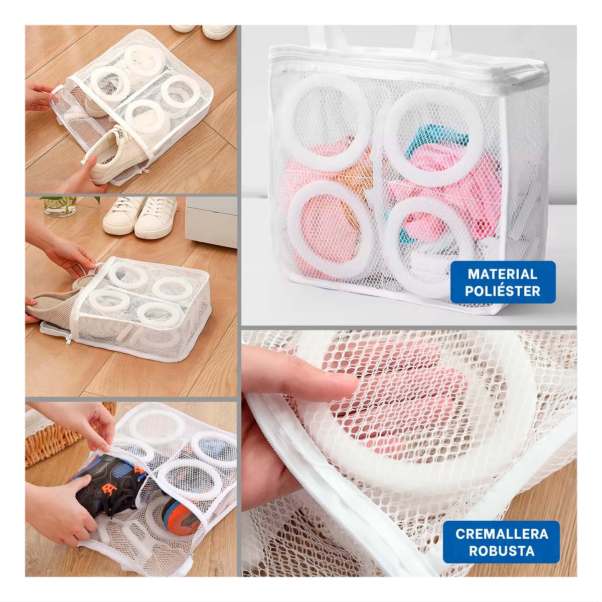 PACK4 BOLSO MALLA PARA LAVAR ROPA DISENO CILINDRO BLANCO CON ROSAS SUAVE Y+REGALO STICKER - 2