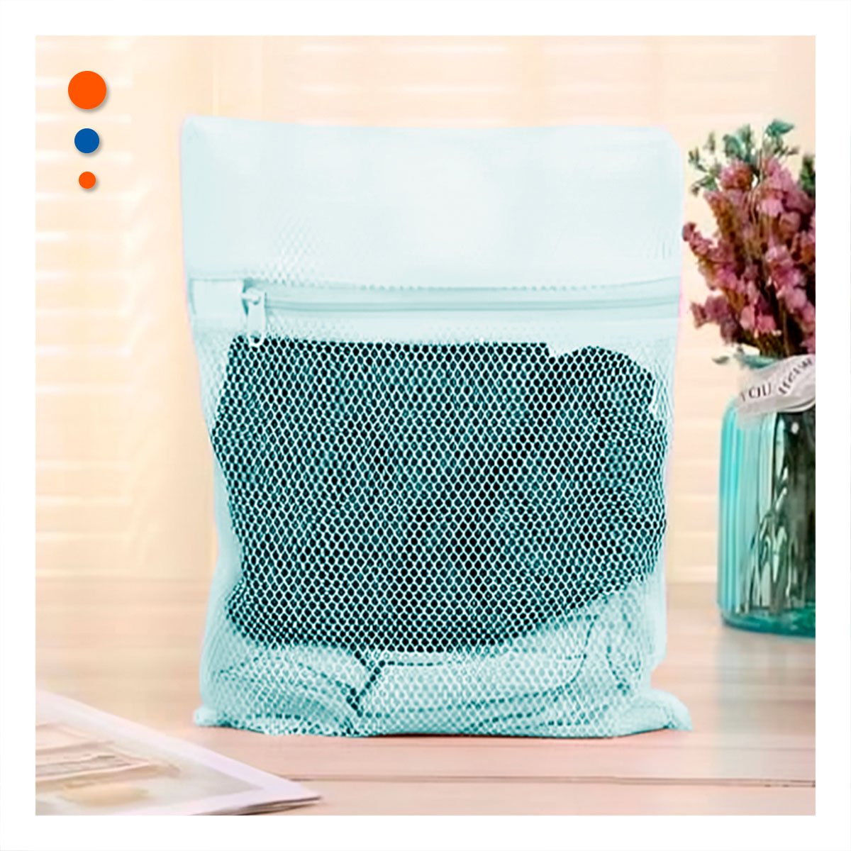 PACK4 ESTUCHE MALLA PARA LIMPIEZA ROPA FORMATO RECTANGULAR 40X30CM CELESTE Y+PAPEL REGALO - 5