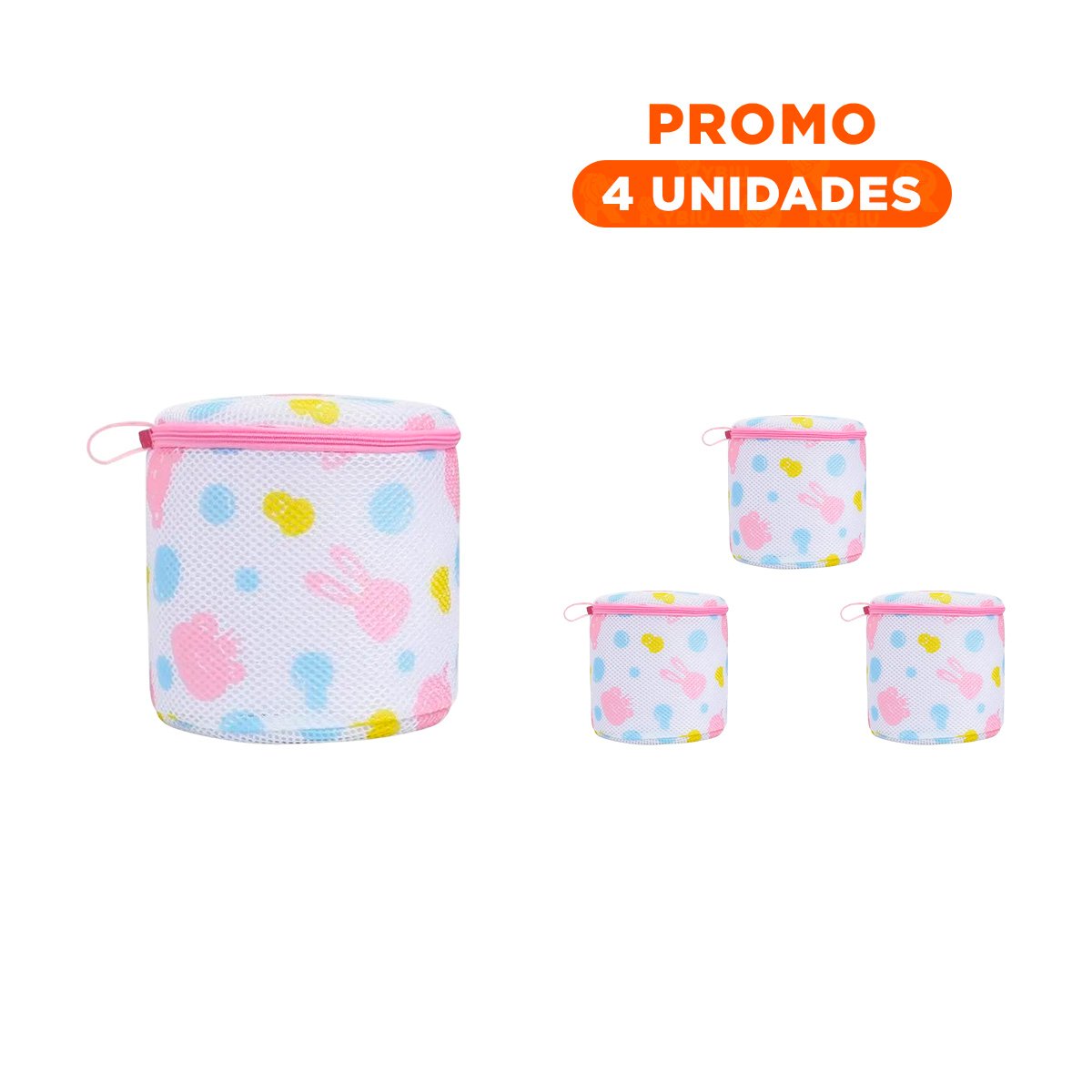 PACK4 ESTUCHE MALLA LAVADORA ROPA DISENO CILINDRO BLANCO CON OSITOS FIRME - 1