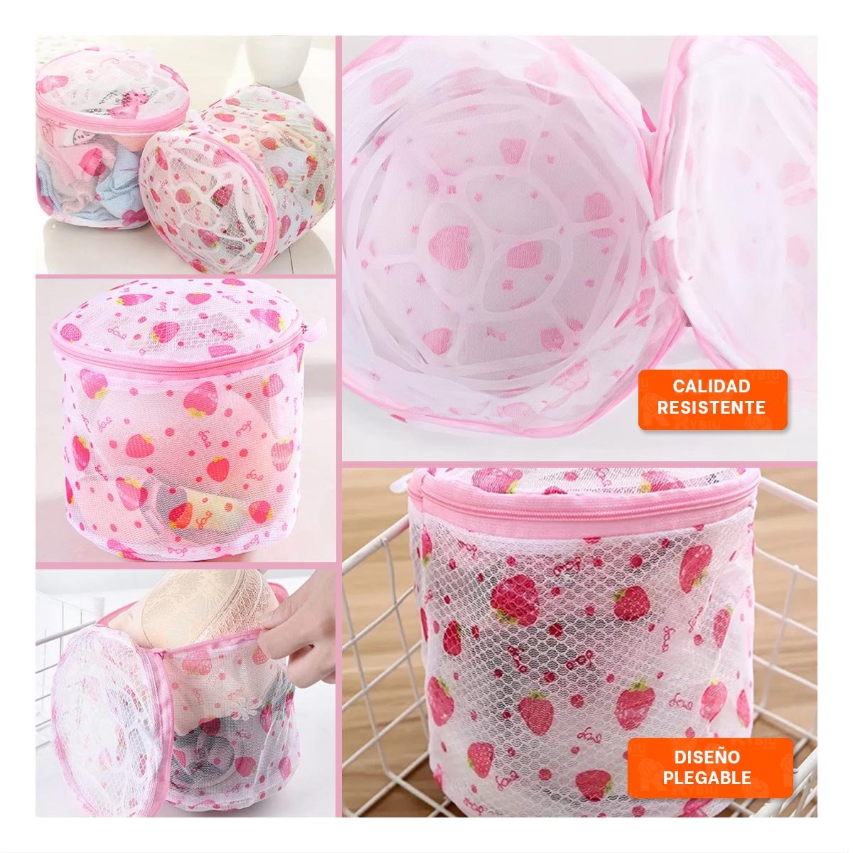 BOLSA MALLA PARA LIMPIEZA ROPA FORMATO CILINDRO BLANCO CON FRESAS SEGURO Y+POST IT - 2