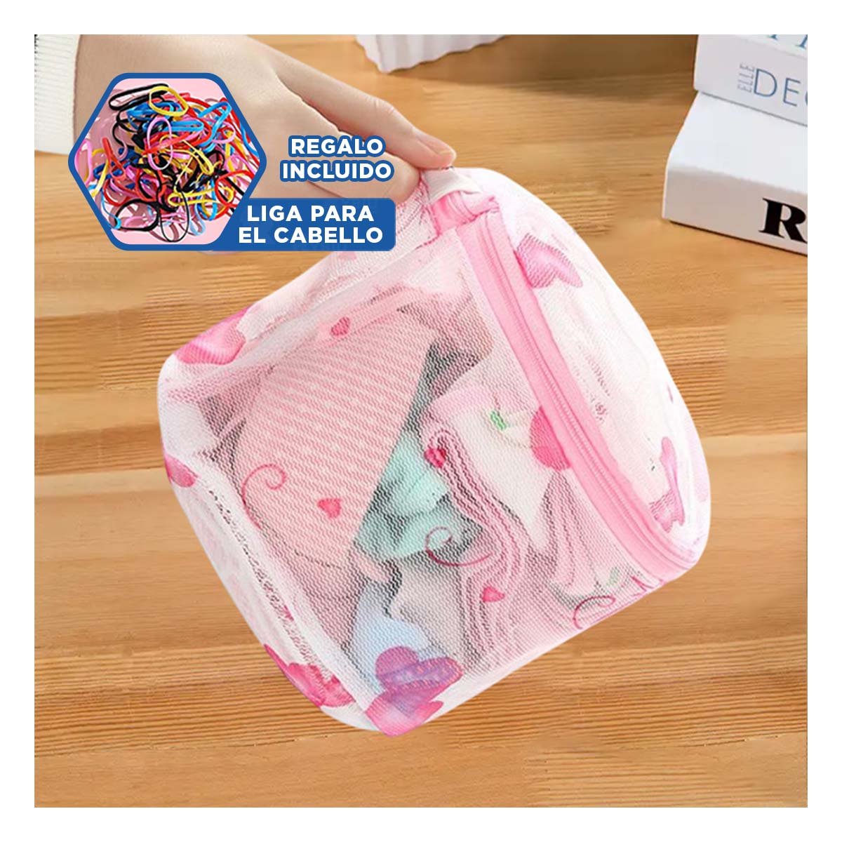 BOLSA MALLA PROTECTORA ROPA DISENO CILINDRO BLANCO CON CORAZONES FINO Y+LIGAS REGALO - 2