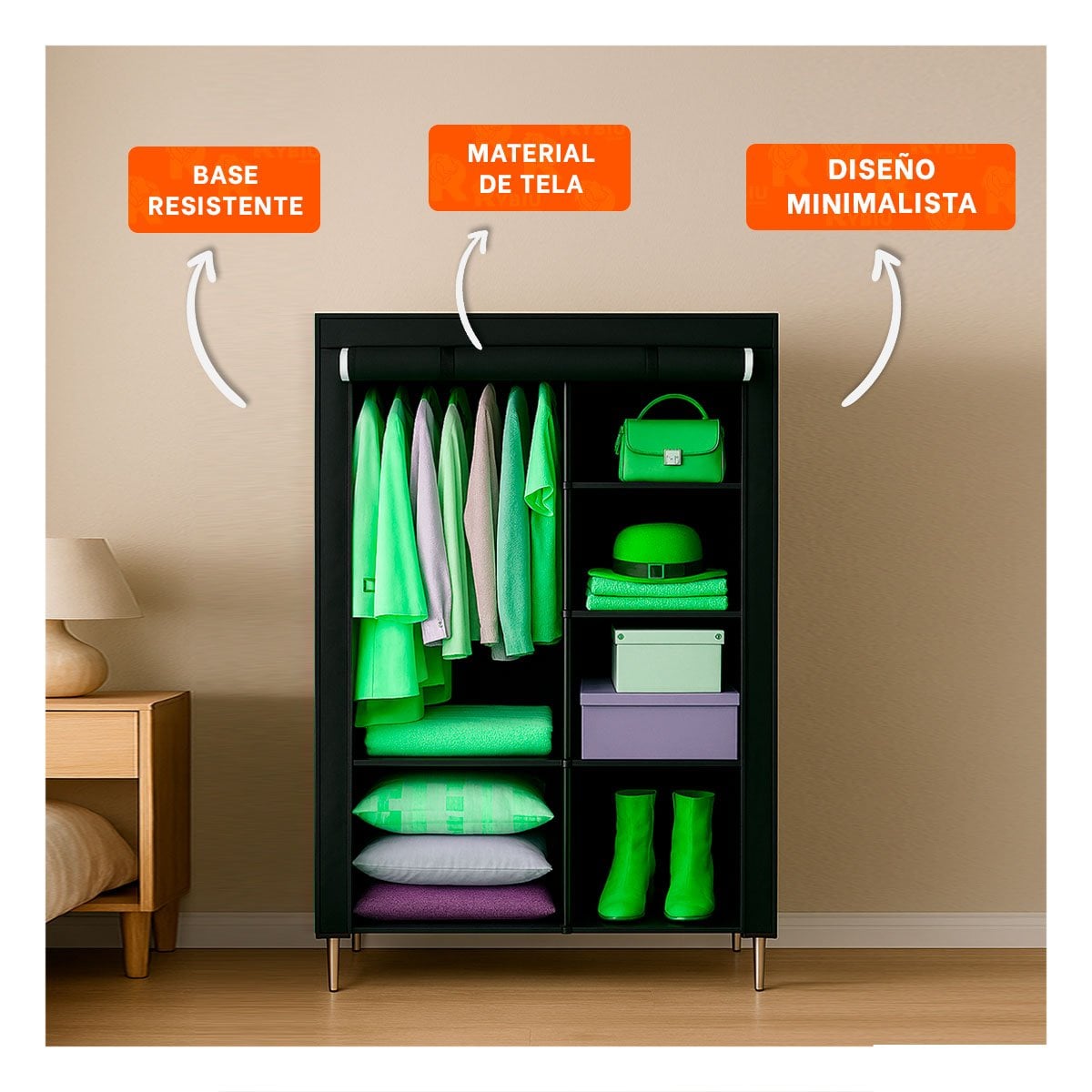 PACK4 VESTIDOR DE TELA CON ESTRUCTURA DE METAL 105X45X168CM NEGRO DORMITORIO Y+PAPEL REGALO - 2