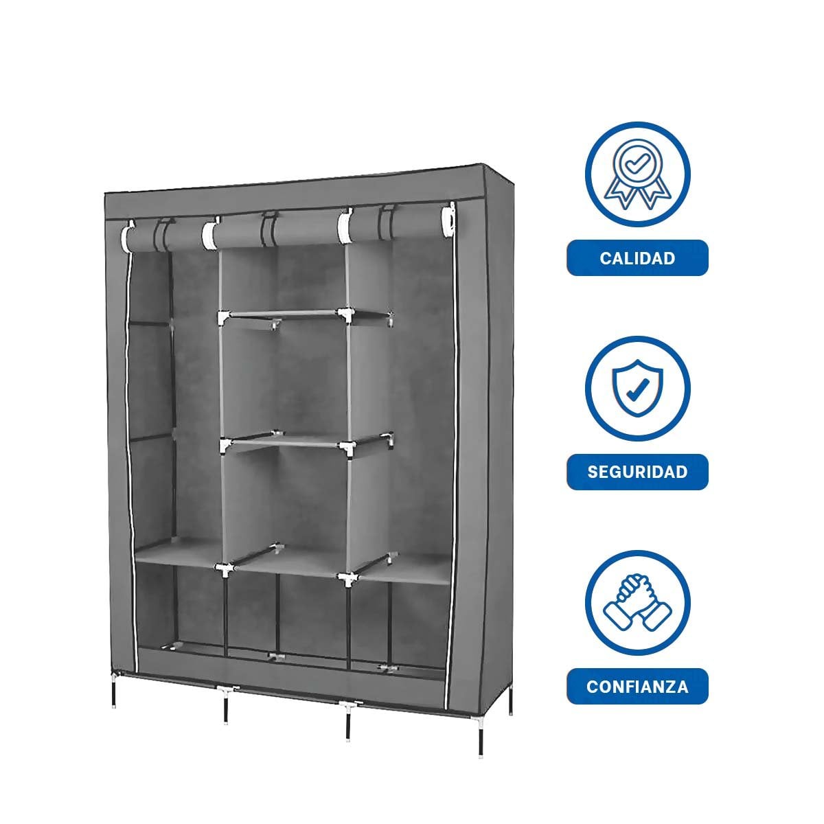 CLOSET LIGERO TEXTIL CON BASE METALICA PLOMO PARA CASA 175X45X130CM Y+LIGAS REGALO - 5