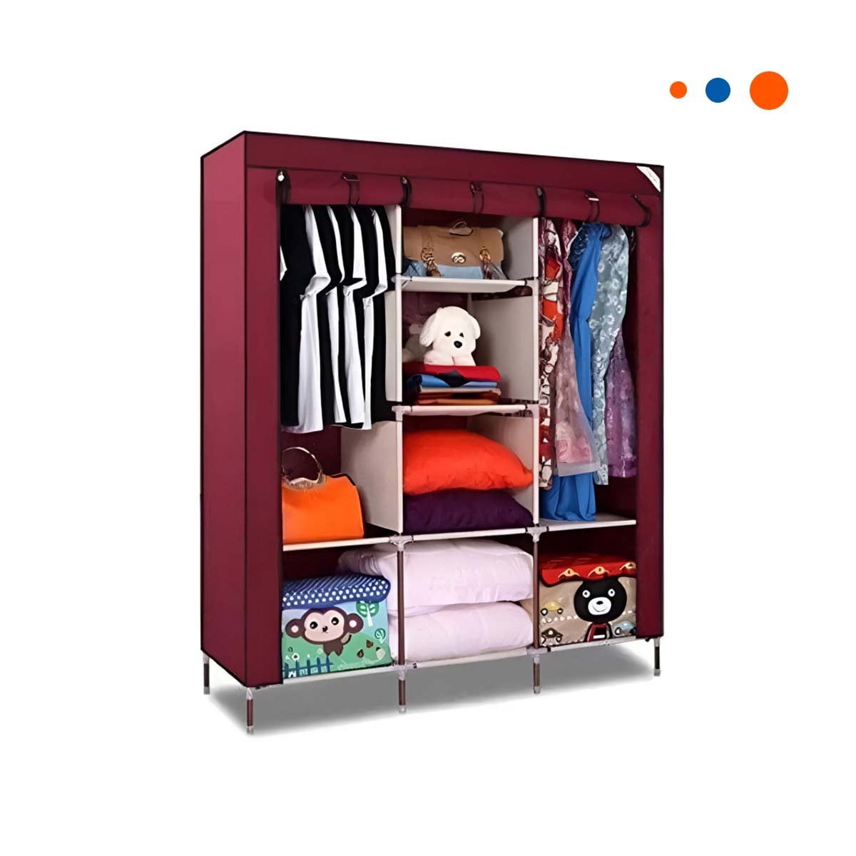 PACK2 ORGANIZADOR DE ROPA EN TELA CON SOPORTE METALICO GUINDA 175X45X130CM Y+REGALO STICKER - 2
