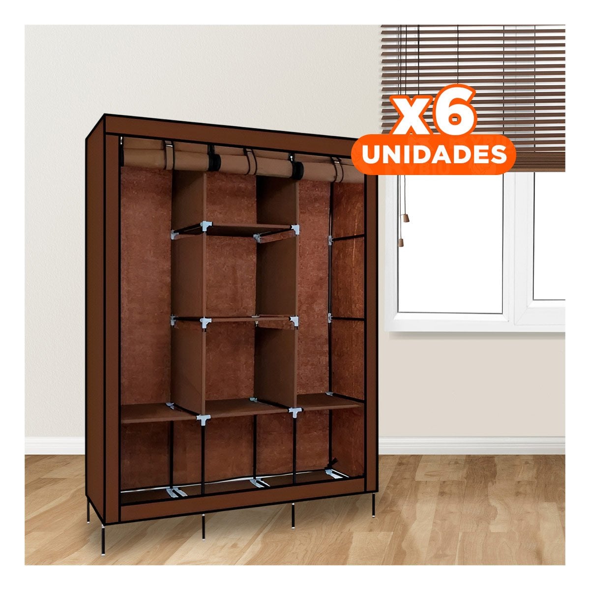PACK6 ROPERO ELEGANTE DE TELA CON ESTRUCTURA METALICA MARRON 175X45X130CM Y+PAPEL REGALO - 1