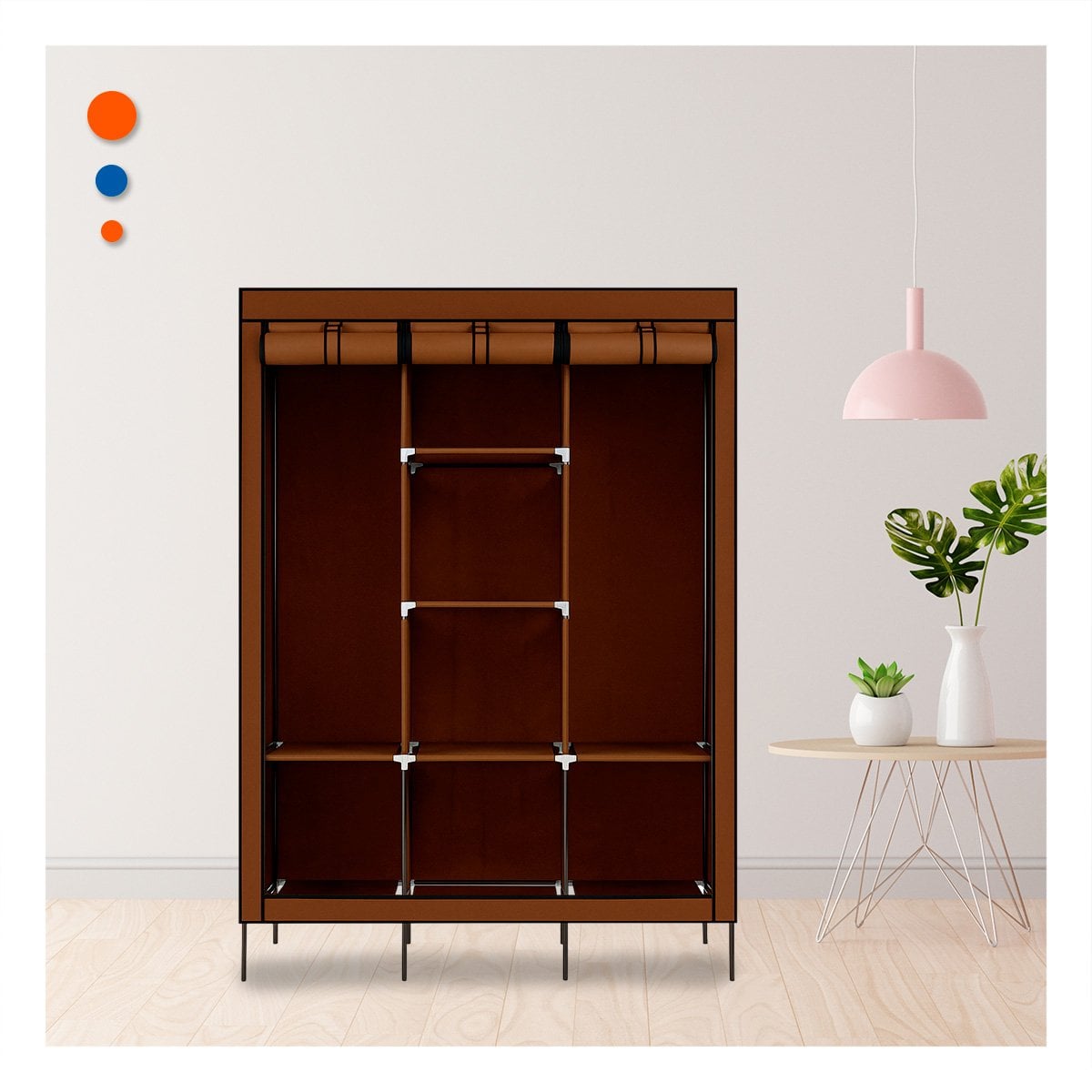 PACK2 ORGANIZADOR AMPLIO DE ROPA EN TELA CON BASE METALICA MARRON 175X45X130CM - 3