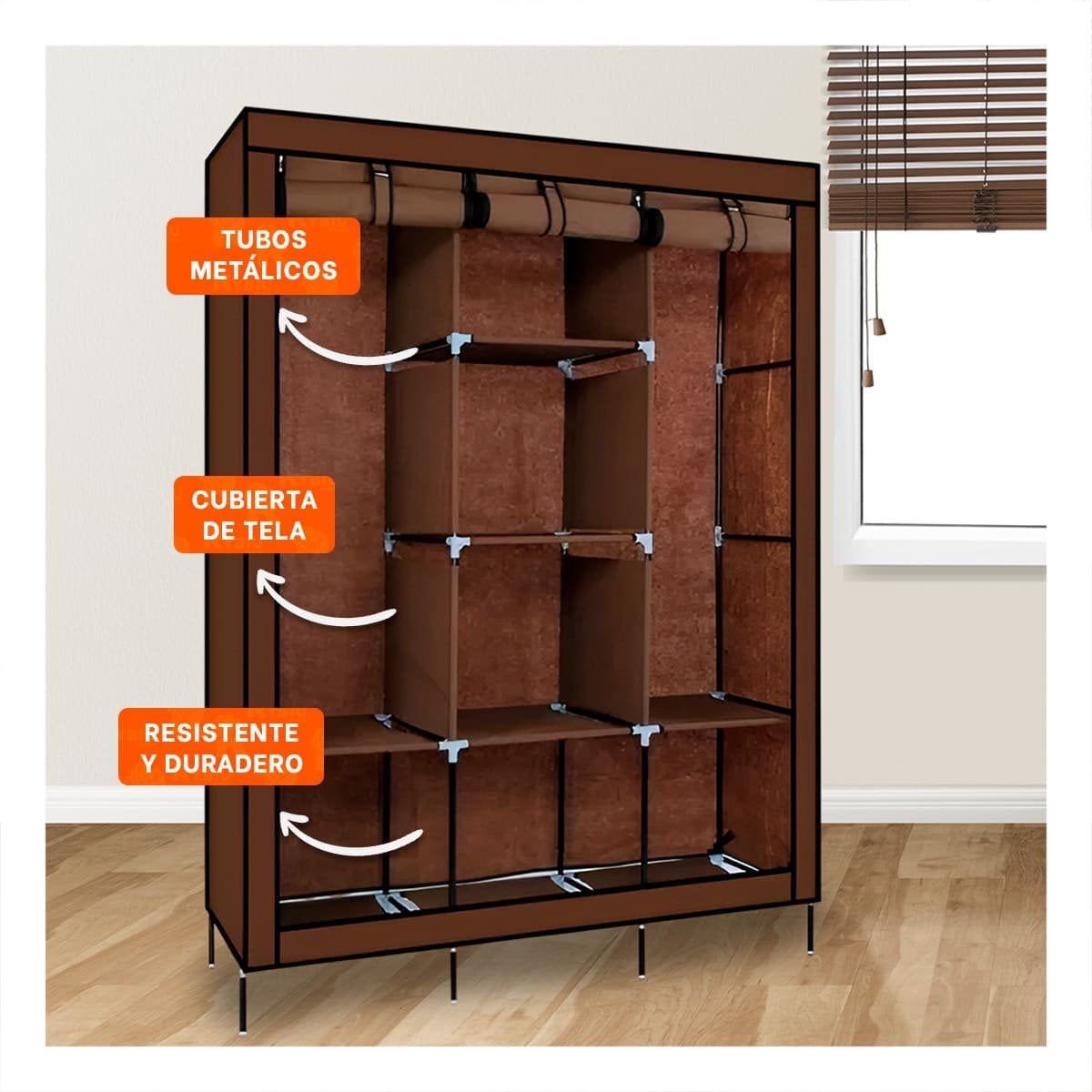 PACK6 ROPERO COMPACTO DE TELA CON ESTRUCTURA METALICA MARRON 175X45X130CM - 2