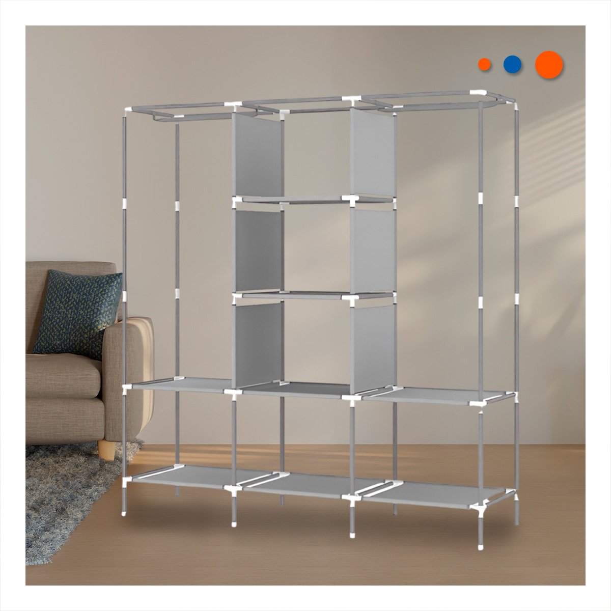 PACK6 ROPERO COMPACTO DE TELA CON ESTRUCTURA METALICA MARRON 175X45X130CM - 5