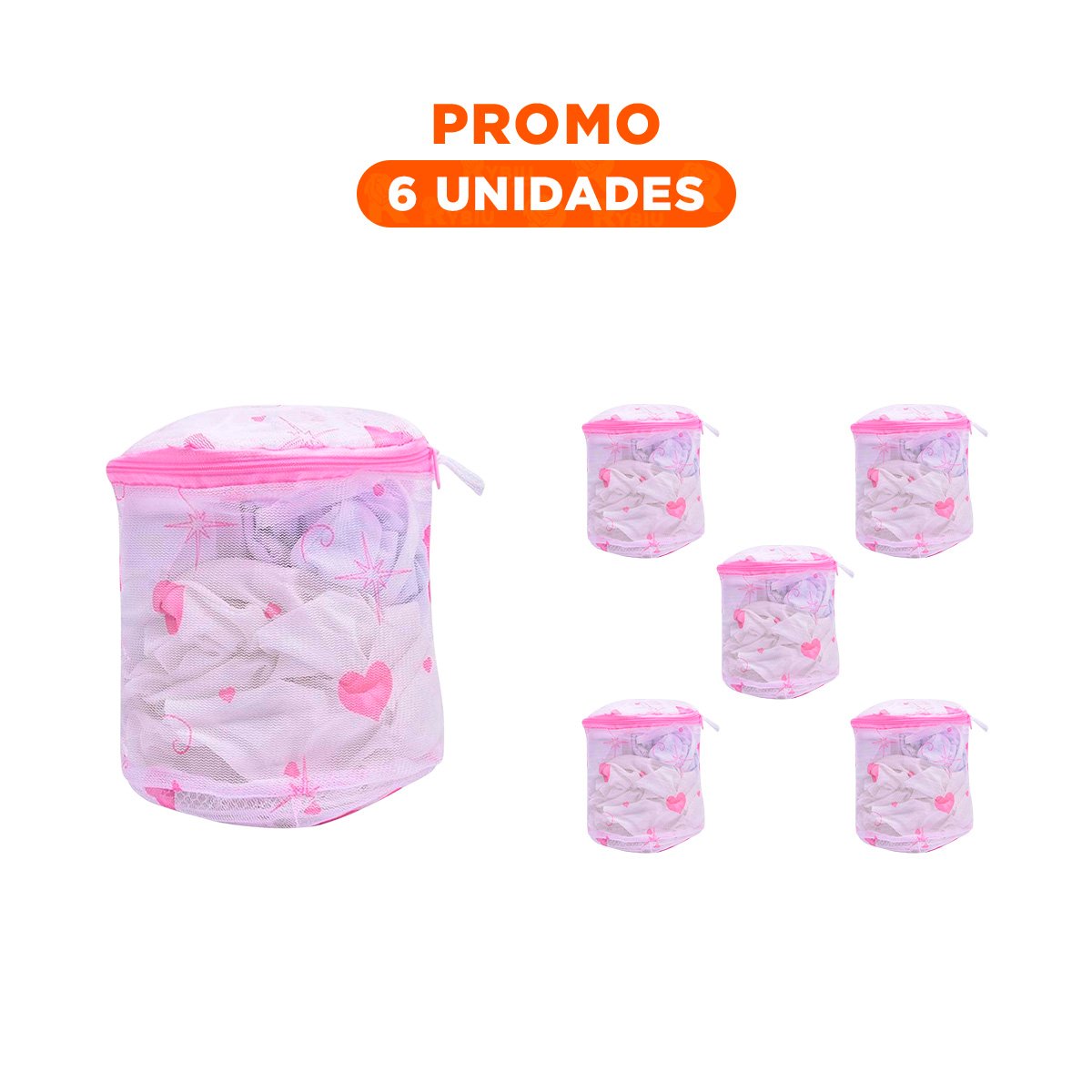 PACK6 BOLSO MALLA LAVADORA ROPA DISENO CILINDRO BLANCO CON CORAZONES FIRME Y+REGALO STICKER - 1