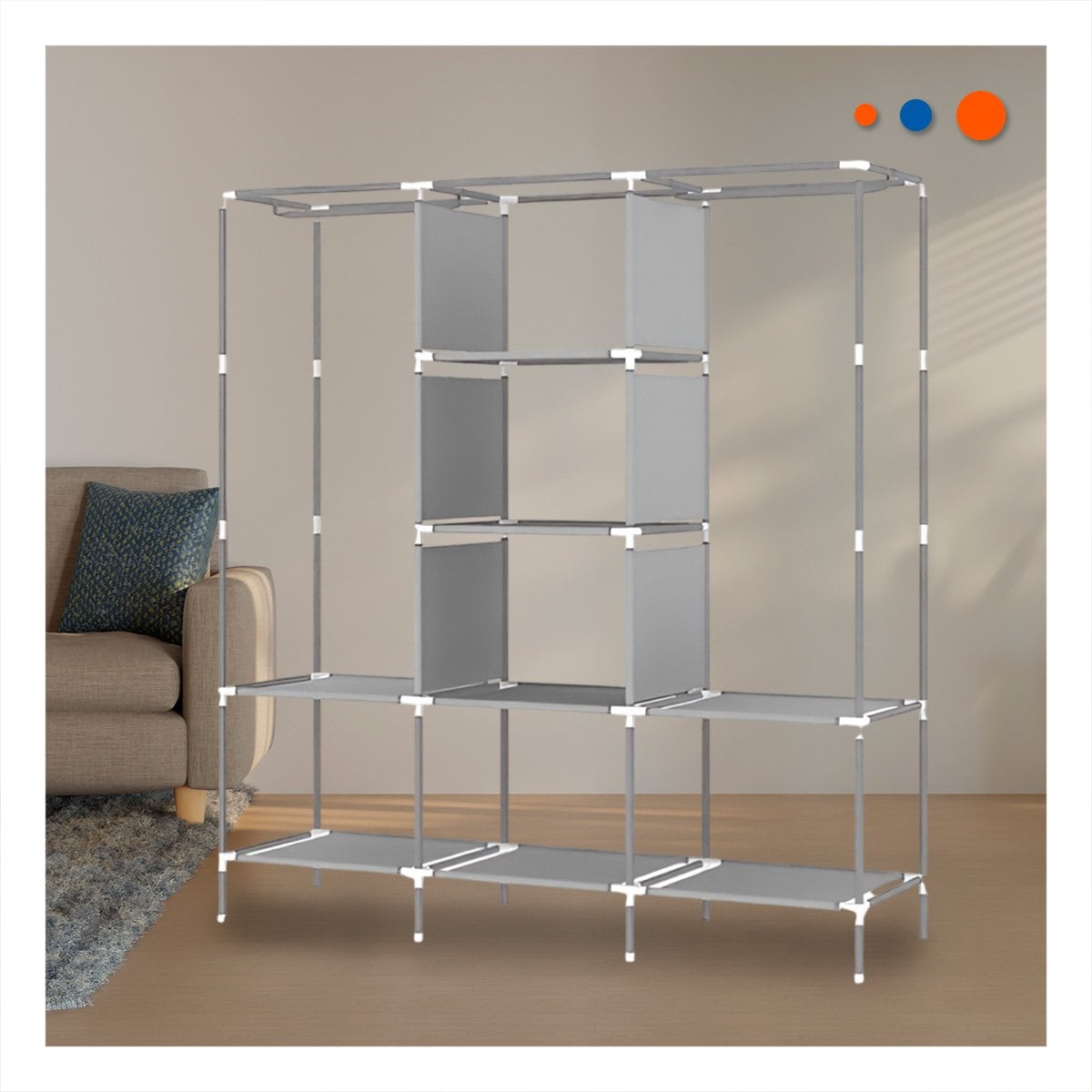 CLOSET FUNCIONAL TEXTIL CON SOPORTE METALICO MARRON CASA 175X45X130CM Y+REGALO STICKER - 2