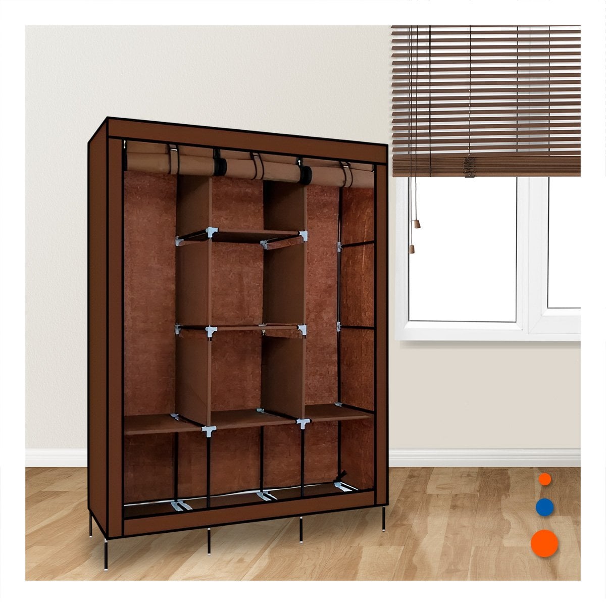 CLOSET FUNCIONAL TEXTIL CON SOPORTE METALICO MARRON CASA 175X45X130CM Y+REGALO STICKER - 3