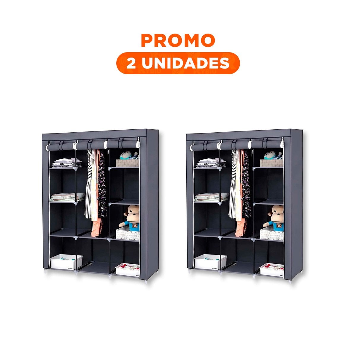 PACK2 ORGANIZADOR ELEGANTE DE ROPA EN TELA CON SOPORTE METALICO PLOMO Y+REGALO STICKER - 1