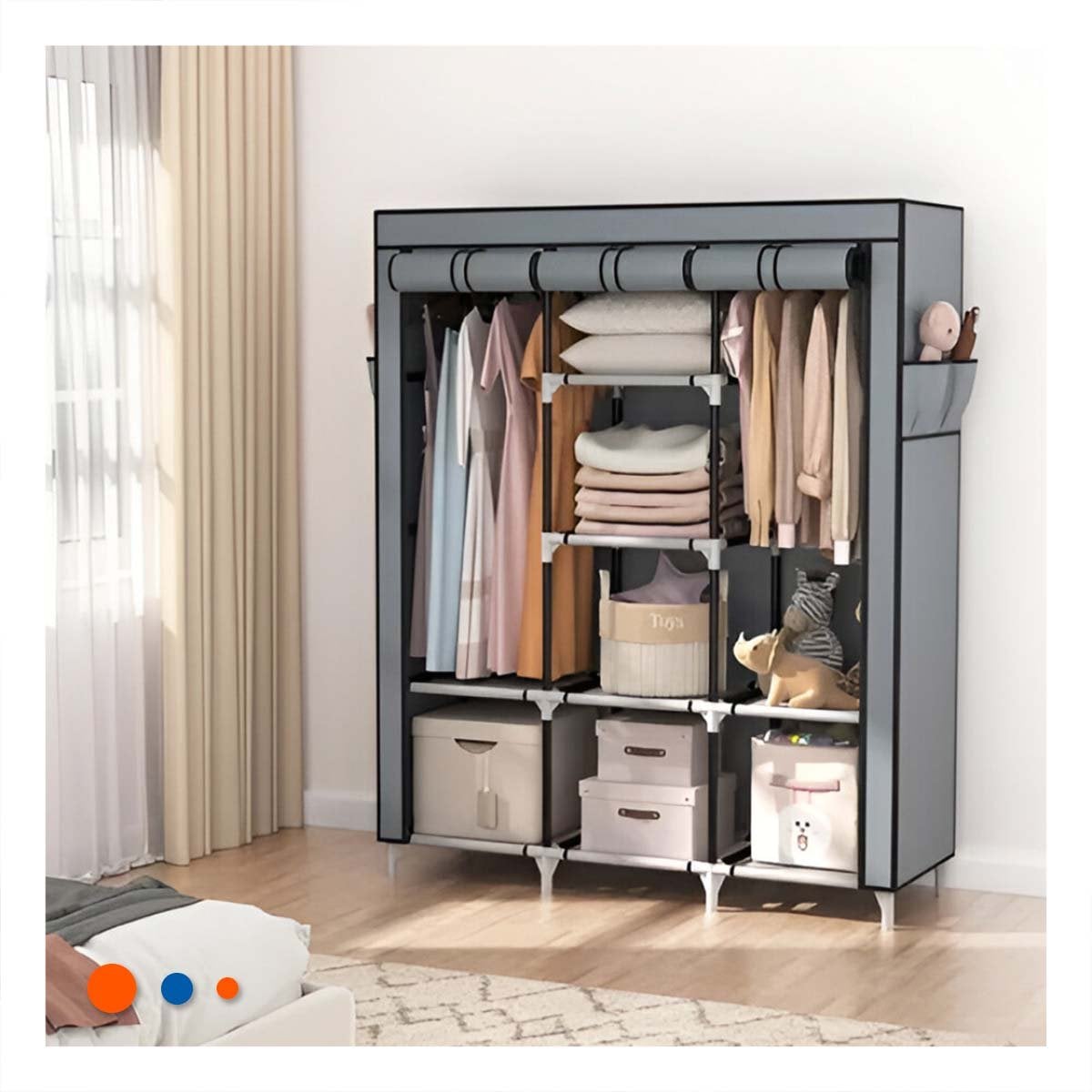 PACK2 ORGANIZADOR ELEGANTE DE ROPA EN TELA CON SOPORTE METALICO PLOMO Y+REGALO STICKER - 3