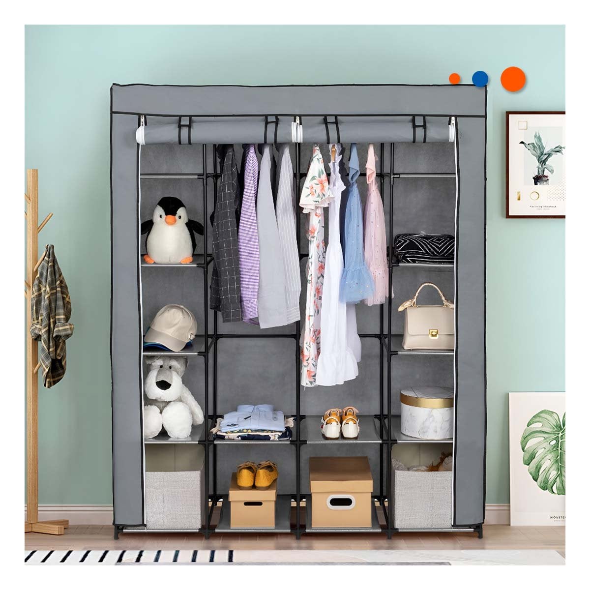 PACK2 ORGANIZADOR ELEGANTE DE ROPA EN TELA CON SOPORTE METALICO PLOMO Y+REGALO STICKER - 5