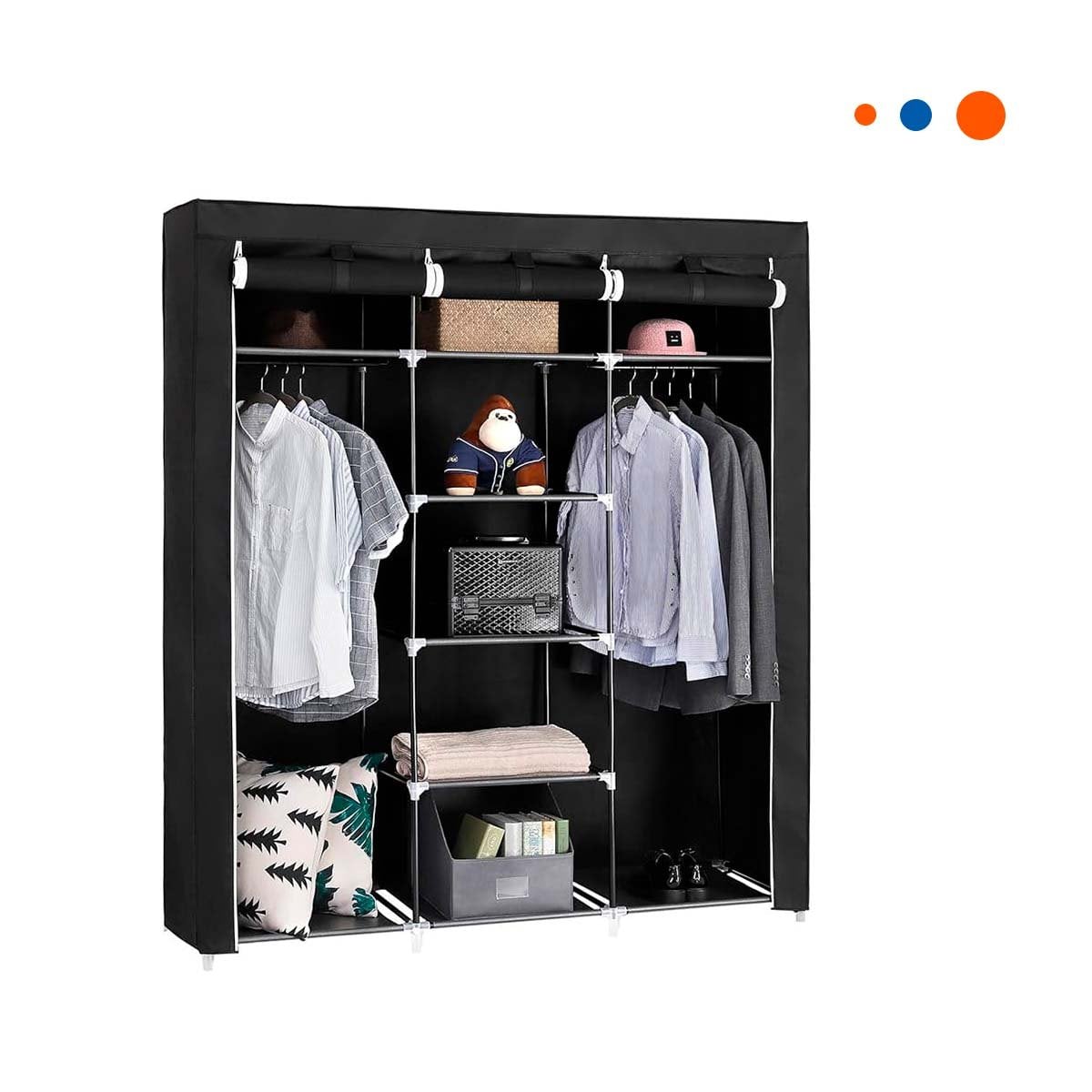 PACK2 ORGANIZADOR ELEGANTE DE ROPA EN TELA METALICO NEGRO 175X45X130CM Y+REGALO STICKER - 2