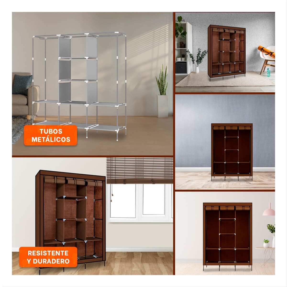 CLOSET COMPACTO TEXTIL CON BASE METALICA MARRON HOGAR 175X45X130CM - 2