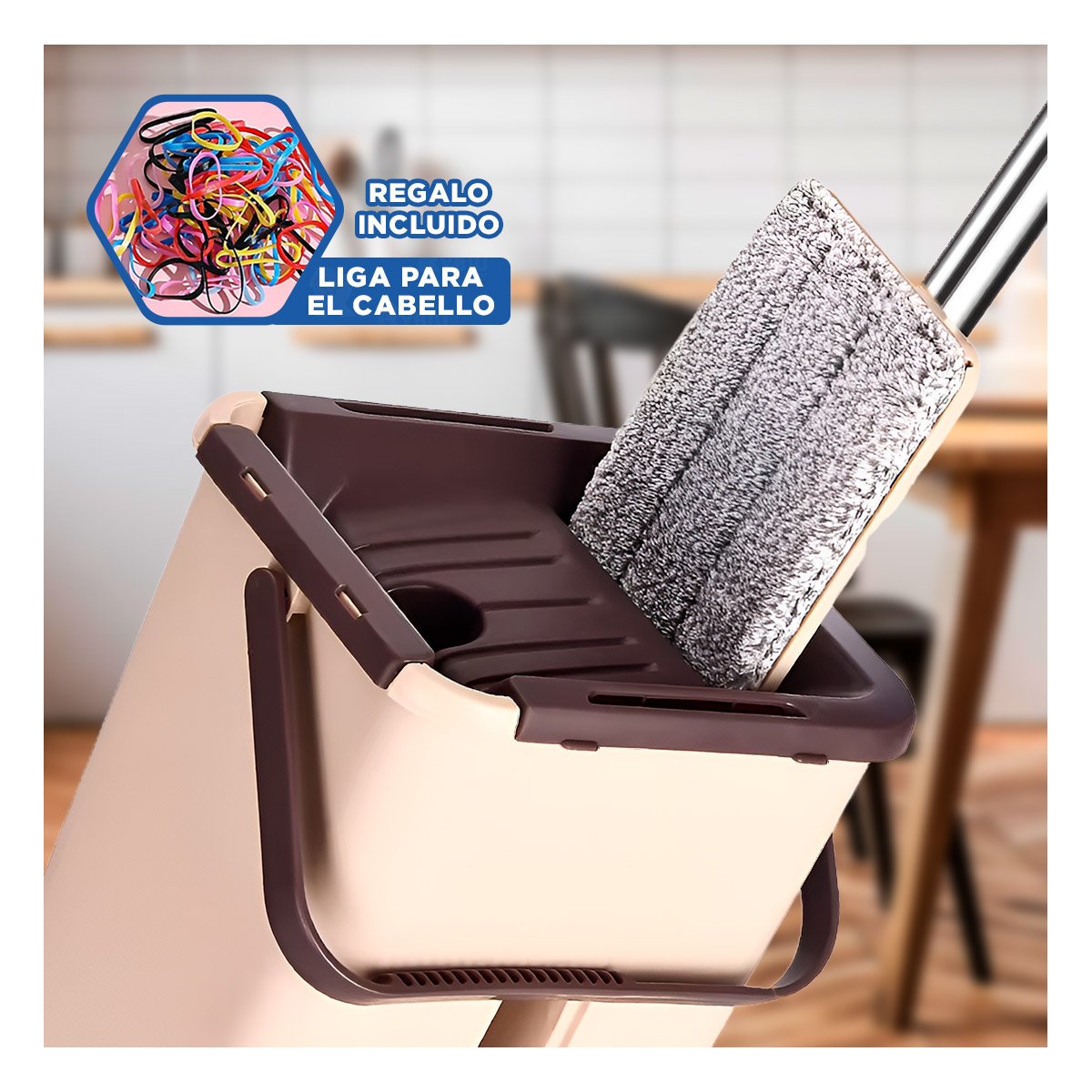 TRAPEADOR GIRATORIO 360 CON BALDE CENTRIFUGADOR BEIGE Y MARRON DISEÑO MODERNO Y+LIGAS REGALO - 2