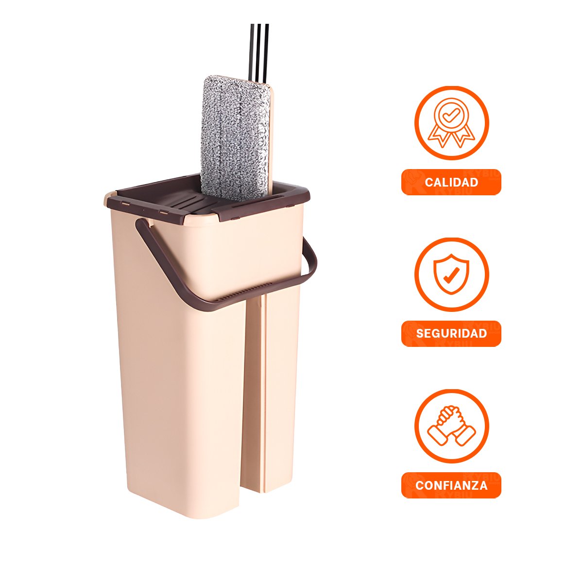 TRAPEADOR GIRATORIO 360 CON BALDE CENTRIFUGADOR BEIGE Y MARRON DISEÑO MODERNO Y+LIGAS REGALO - 5