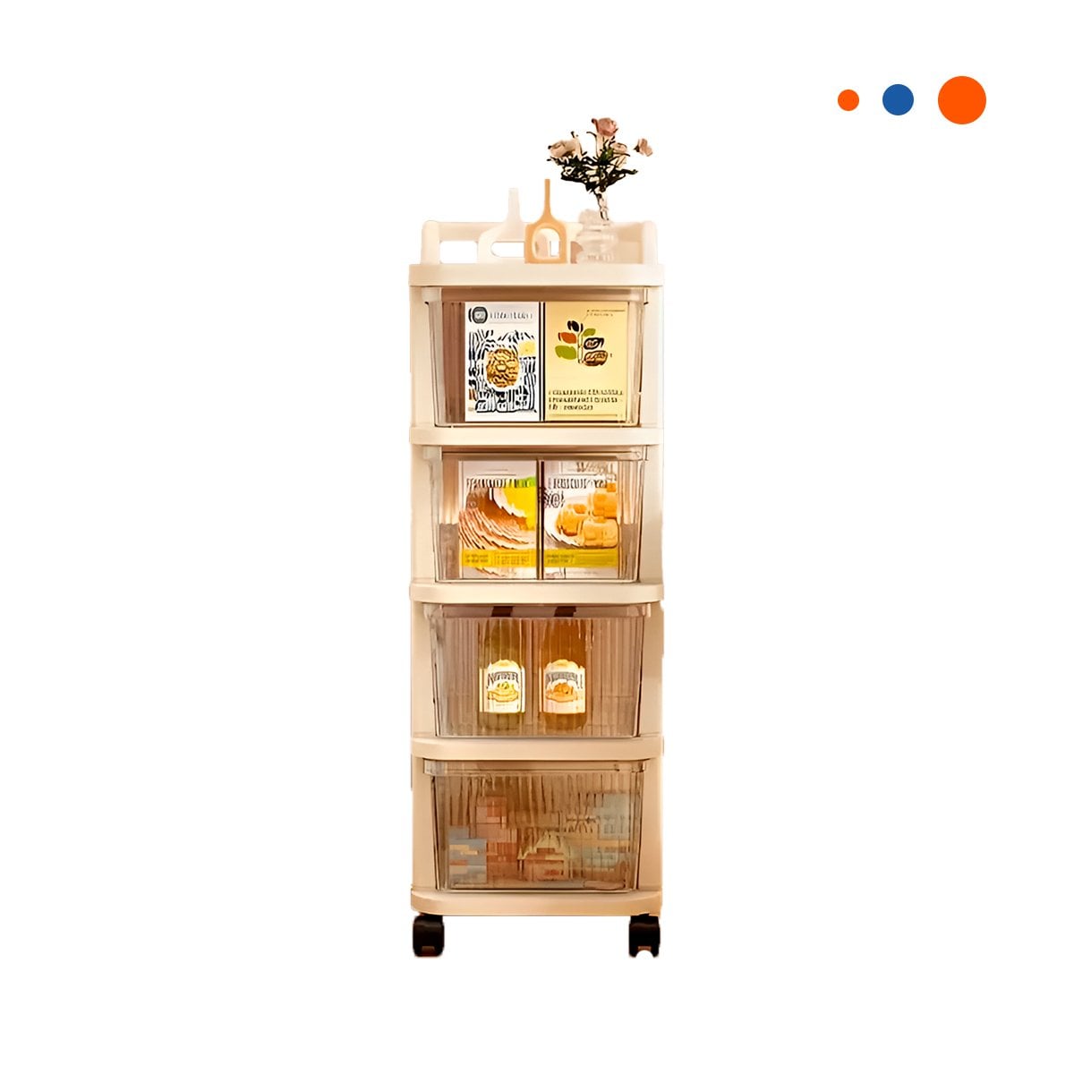 CARRITO ORGANIZADOR CERRADO CON CAJONES 4 NIVELES Y ASA BEIGE CLARO PRACTICO Y+REGALO STICKER - 1