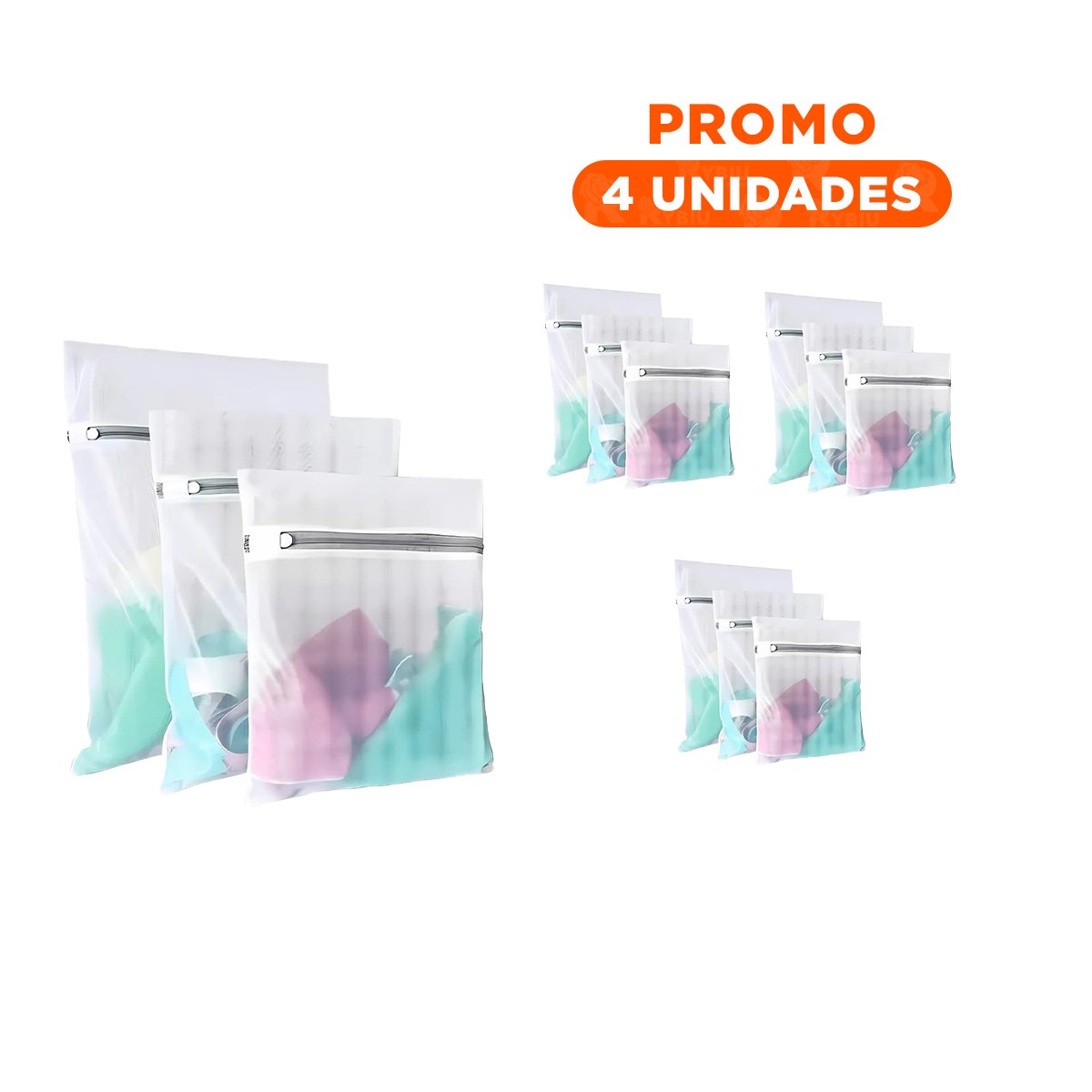 PACK4 CAJA ORGANIZADORA 3 BOLSAS DE MALLA PARA LAVAR ROPA RECTANGULAR BLANCO - 1