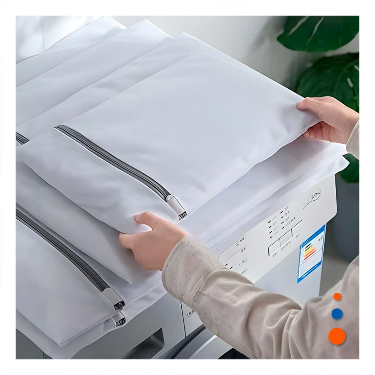 PACK4 CAJA ORGANIZADORA 3 BOLSAS DE MALLA PARA LAVAR ROPA RECTANGULAR BLANCO - 3