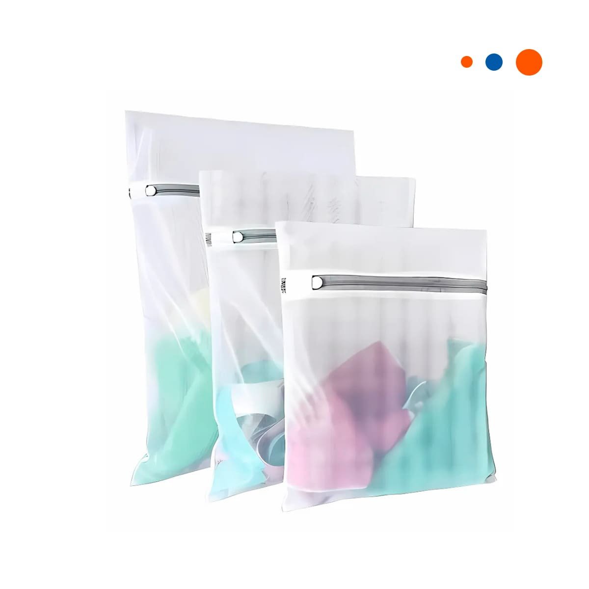 PACK12 ESTUCHE HOGAR 3 BOLSAS DE MALLA PARA LAVAR ROPA RECTANGULAR BLANCO Y+REGALO STICKER - 2