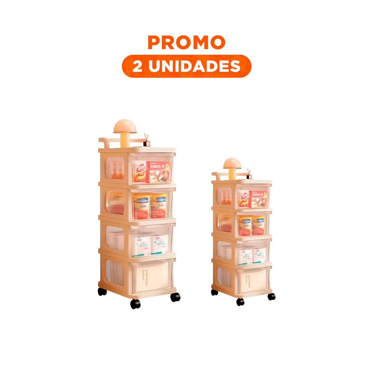 PACK2 GABINETE ORGANIZADOR CON CAJONES 4 NIVELES Y ASA BEIGE CLARO PRACTICO Y+REGALO STICKER - 1