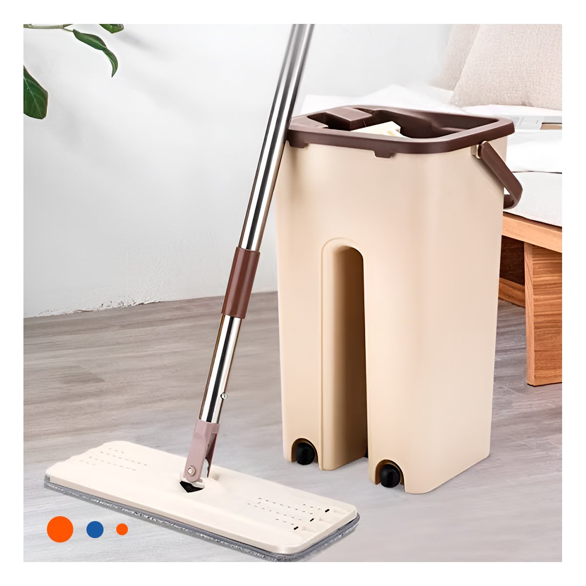 PACK4 EQUIPO DE LIMPIEZA 360 CON BALDE CENTRIFUGADOR BEIGE Y MARRON DURADERO Y+PAPEL REGALO - 5